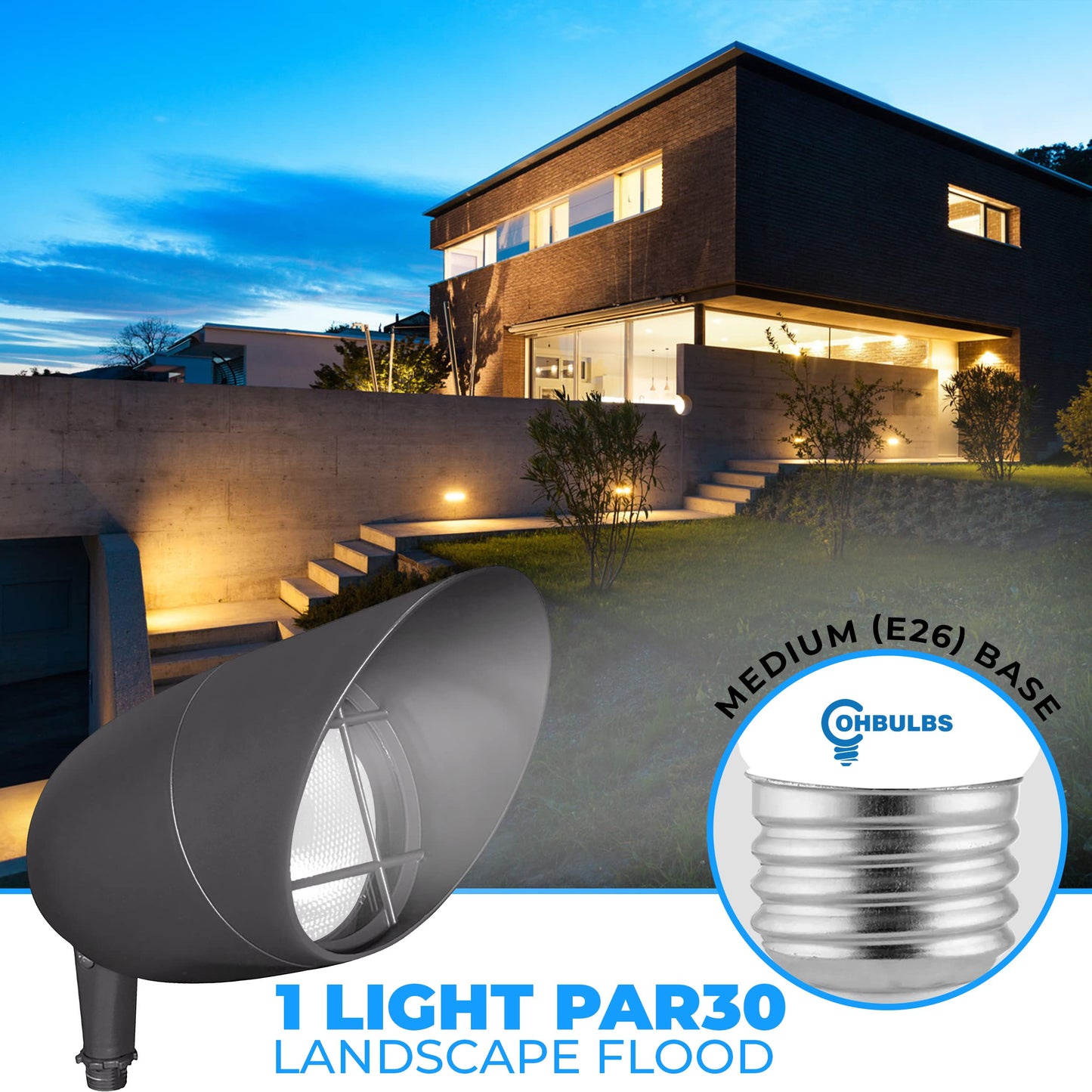 OHBULBS 1-Light Landscape Flood Light Fixtures - 75W Non-Dimmable Halogen Light Fixture - Outdoor Light Fixture - Ceiling Mount - Dark Bronze Finish