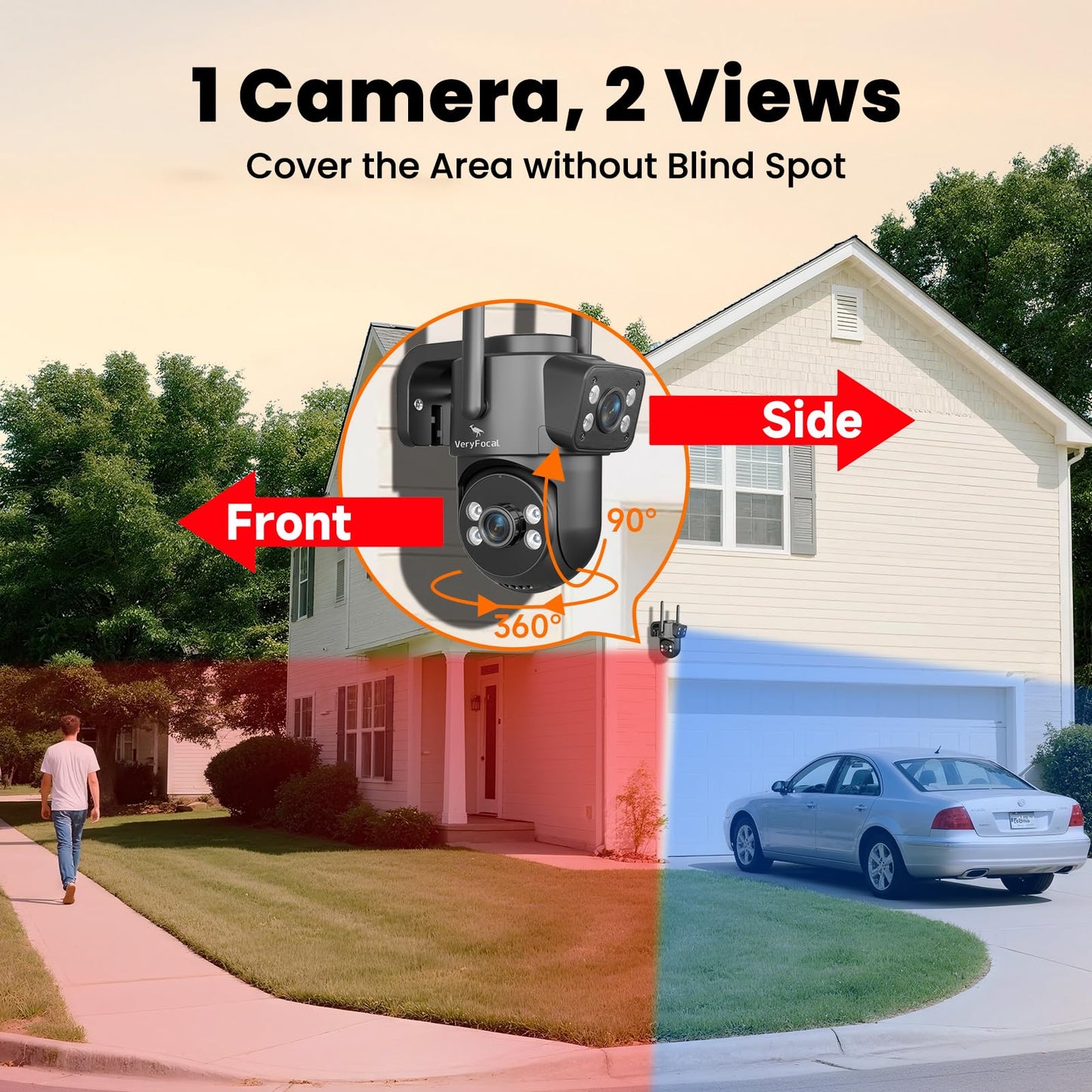 VeryFocal Dual-Lens 180+° FOV Home Wireless Outdoor Security Camera with AI Tracking, 6MP QHD 360° PTZ, WiFi 6 Dual Band, 24/7 Continuous Record