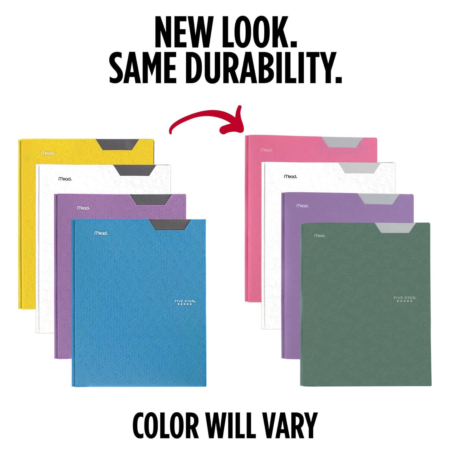 Five Star 2-Pocket Plastic Folder with Stay-Put Tabs and Prong Fasteners, Holds 8.5" x 11" Paper, Assorted Colors, 4 Pack (340300B)