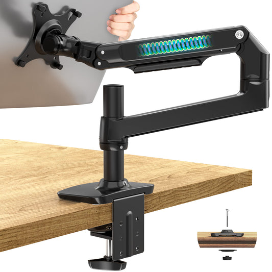 Ergounion Single Monitor Arm Desk Mount, Holds Screens up to 40 Inches and 25 lbs, Fully Adjustable Vesa Monitor Mount with C-Clamp and Grommet Base