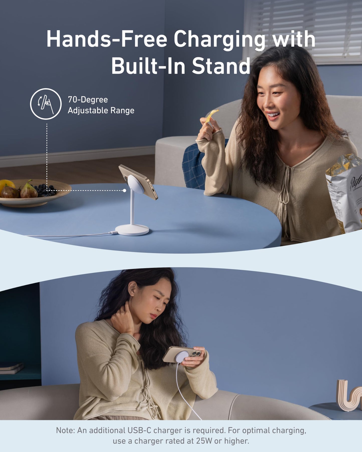 Anker MagSafe Charger, MagGo Qi2 15W 360-Degree Wireless Charger Stand