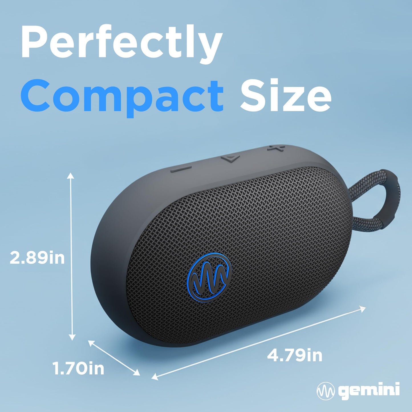Gemini Mini Bluetooth Speaker - Small Portable Waterproof with Carabiner, Compact Travel Design, IPX7 Shower Proof, 12Hr Battery, TWS Pairing