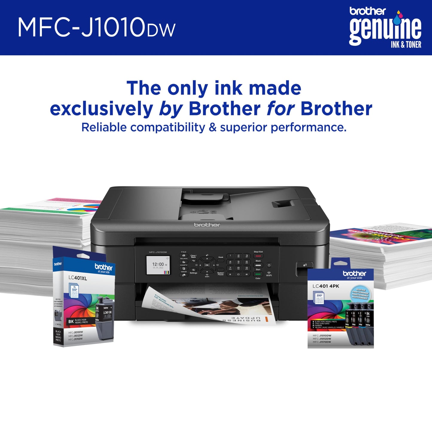 Brother MFC-J1010DW Wireless Color Inkjet All-in-One Printer, Duplex Printing, Mobile & Cloud Print, Compact Design, 1.8" Color Display, Works