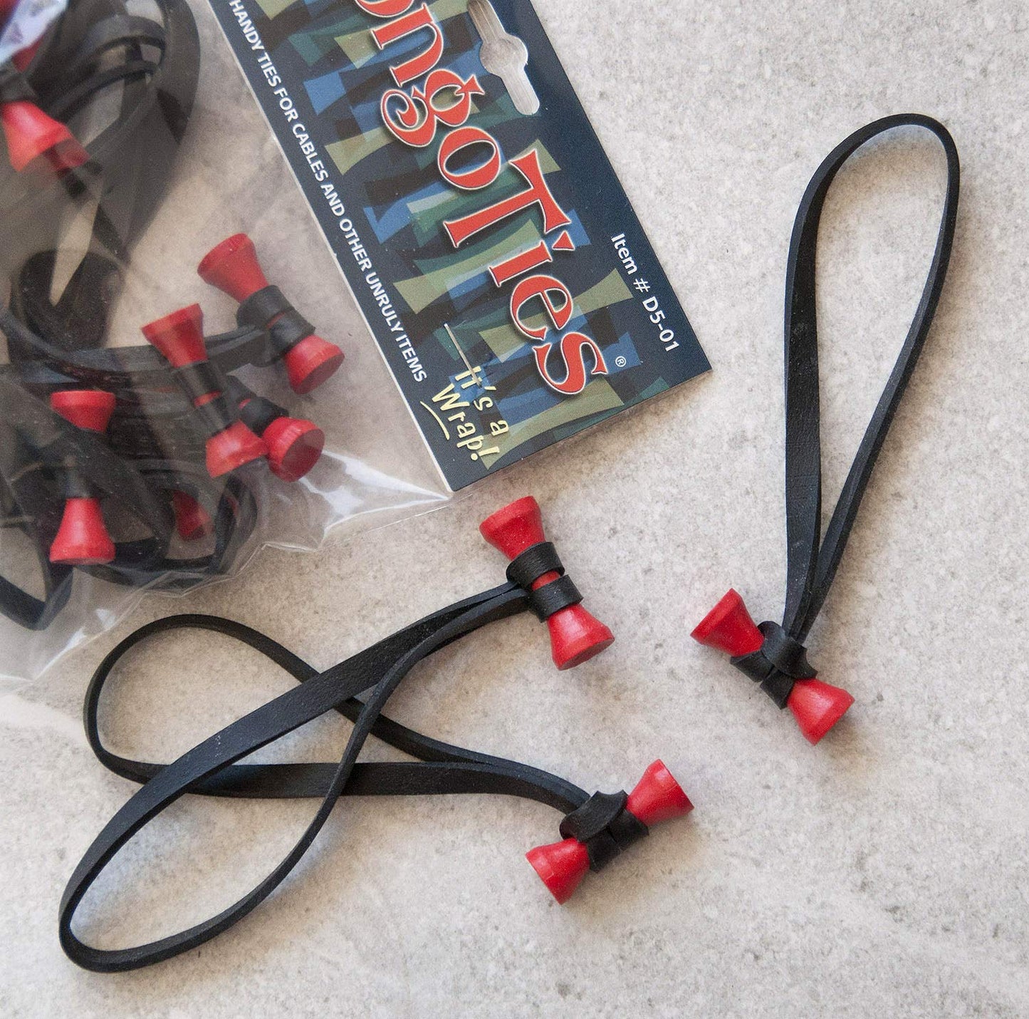BongoTies RED & BLACK "Lava" Bongo Ties - 10 Pack "Style-D" ~ Professional cable ties made of natural rubber and bamboo ~ HANDY TIES FOR CABLES