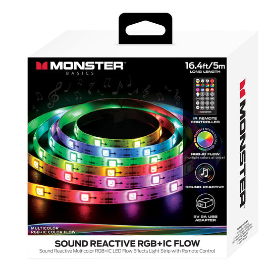 XTREME Monster 16.5ft Music Sync and Multi-Color Color Flow LED Light Strip with Fun Modes, Indoor Use, Easy Use