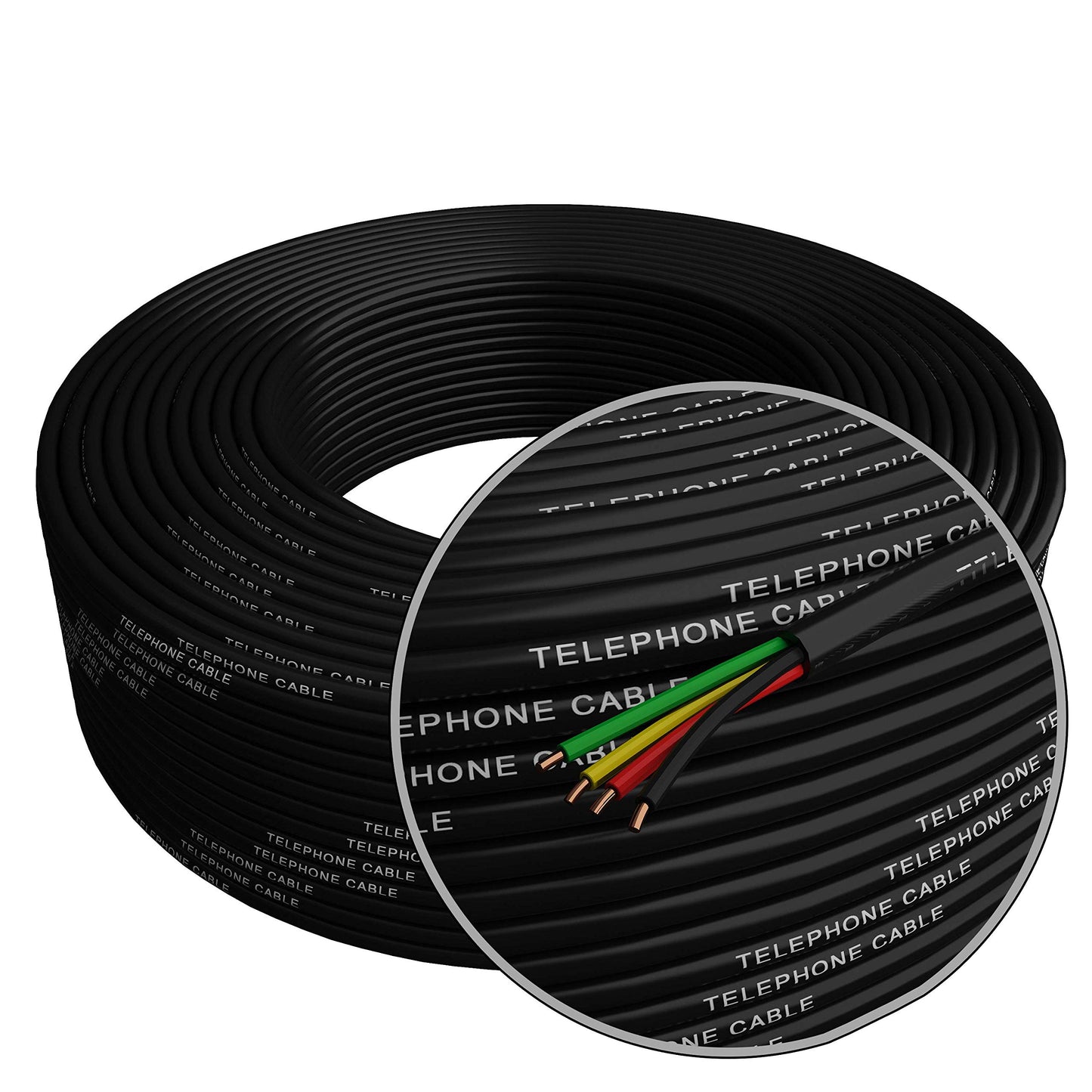 Phone Cable 300ft Rounded Black Roll (100m Long) 4x1/0.4 26 AWG Gauge Solid Wire -Round Telephone Cord Line Extension Bulk Rool Reel -compatible