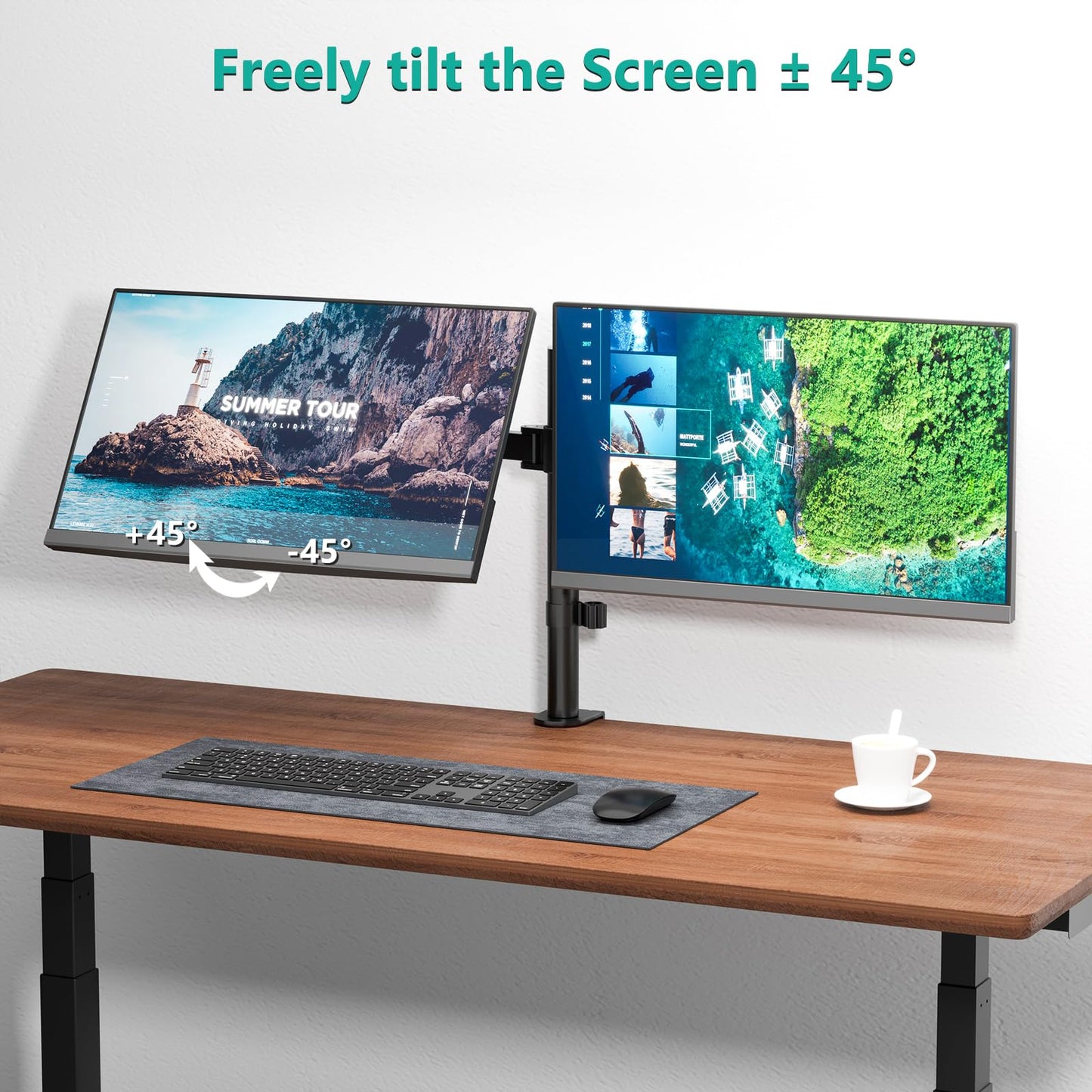 WALI Dual Monitor Stand for Desk, Dual Monitor Mounts for 2 Monitors up to 27 inch, 2 Monitor Desk Mount Holds up to 22 lbs, Height Adjustable Swivel