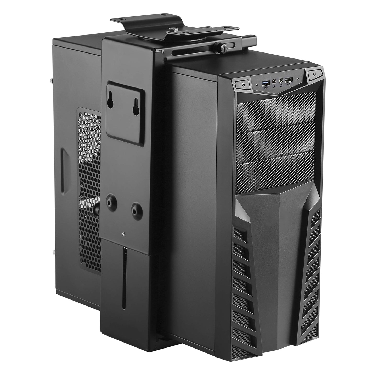 HumanCentric Adjustable Under Desk Computer Mount and Wall Mount, CPU Holder Fits Most PC or Computer Cases, Adjustable Height and Width, Full 360