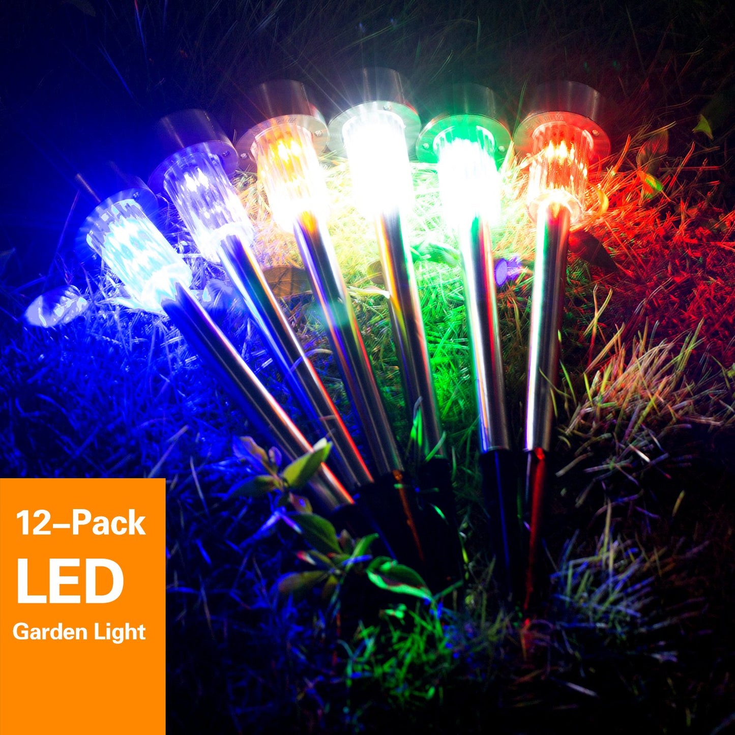 Wellgium Solar Lights Outdoor - Garden Landscape Pathway Lights for Lawn Patio - Stainless Steel, 12 Pack (6 Colors)