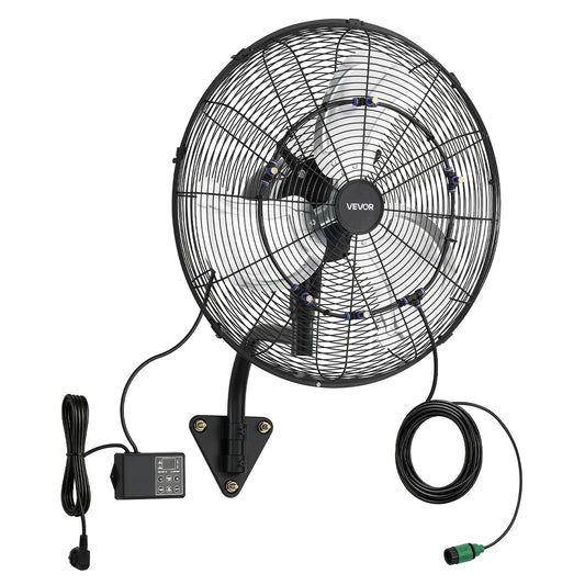 VEVOR Wall Mount Fan, 20 in Wall Mounted Hanging Fan with Oscillating & Mist, Remote, IP44-rated, 3-Speed, 18h Timer, Temperature Control, Powerful