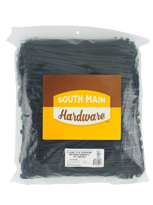 8-in, 1,000-Pack, 75-lb, Black, Standard Nylon Cable Tie