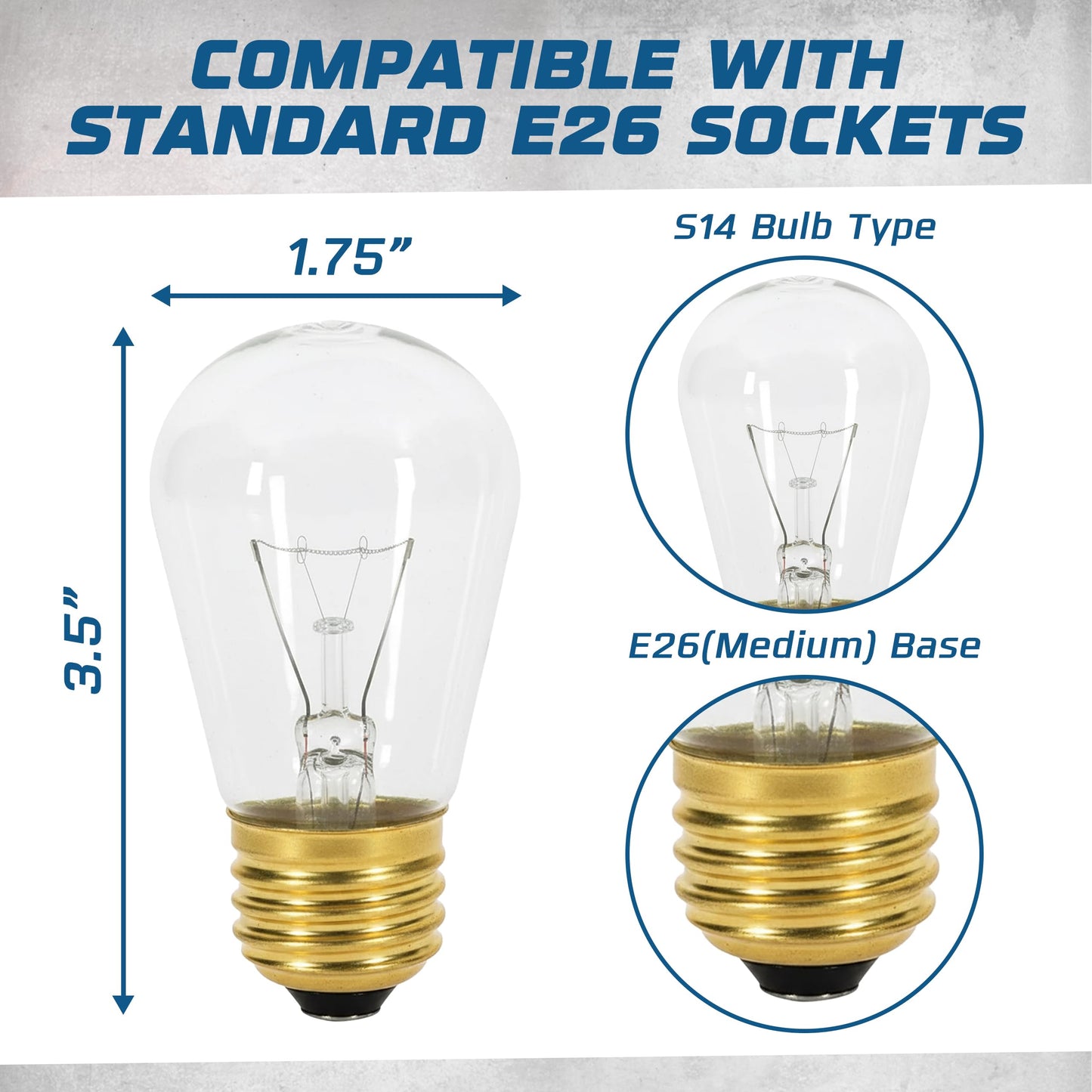 OHLECTRIC S14 Clear White String Light Bulbs with E26 Base | 11W Dimmable Colored Bulbs | 130V Sign Light Bulbs, Suitable for String Light | 4-Pack