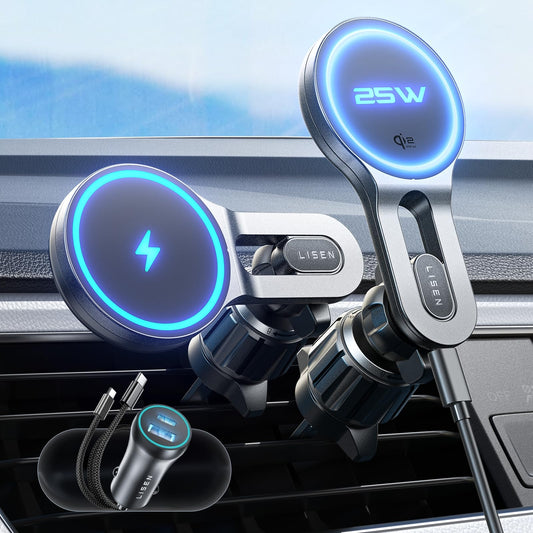 LISEN for Qi2.2 25W MagSafe Car Mount Charger, [Stable & Fast Charging] for Car Vent Magnetic Wireless Car Charger, Car Phone Holder Charger Car