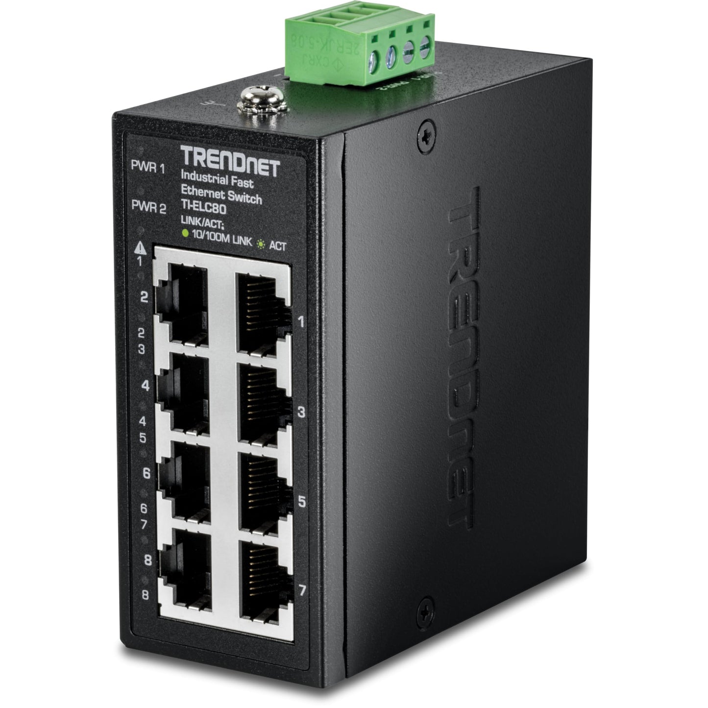 TRENDnet 8-Port Industrial Fast Ethernet DIN-Rail Mini Switch, TI-ELC80, 8 x 10/100Mbps Ports, IP50 Rated Housing, 1.6Gbps Switching Capacity