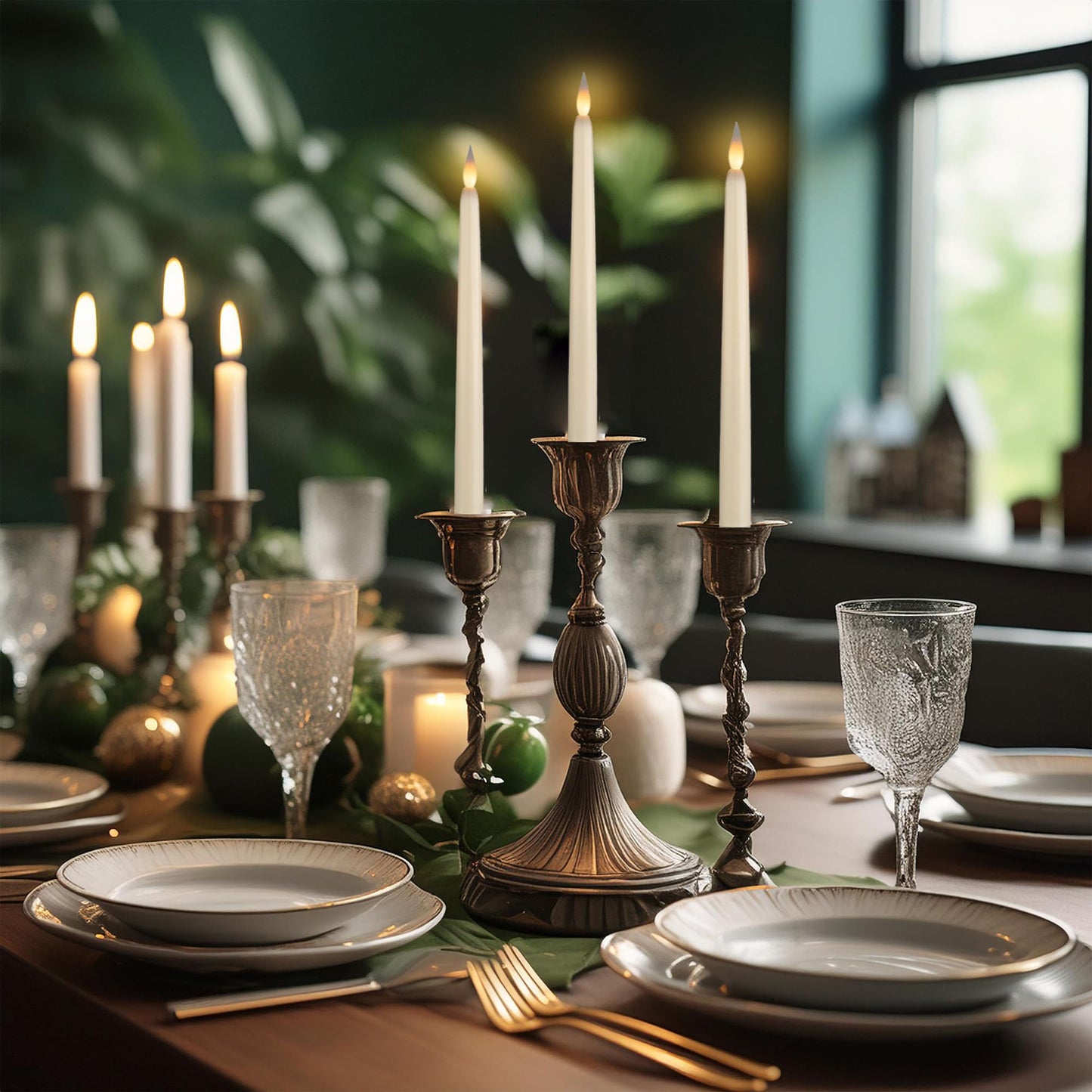 West Ivory 12 Pack, 11" LED Flameless Ivory Taper Flickering Candles Lights, Clickable On/Off Button, Battery Operated Candlesticks for Holiday