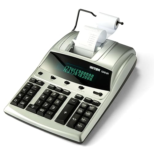 Victor 12-Digit Desktop Adding Machine, Large Easy To Read Display, Tape Print Out with 4,5 lines-per-second ribbon printer, Tax, Cost, Sell