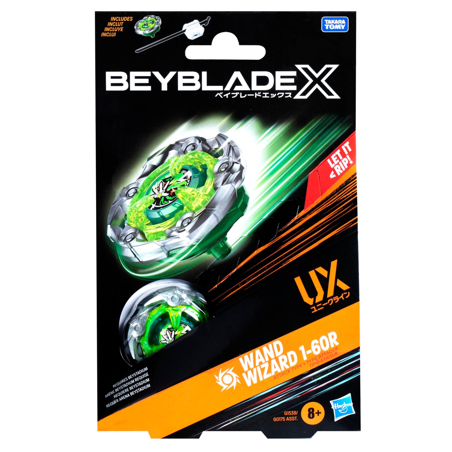 Beyblade X Wand Wizard 1-60R UX Starter Pack Set with Attack Type Top and Launcher; Authentic Takara Tomy Battle Tops Games/Toys for Boys and Girls 8+