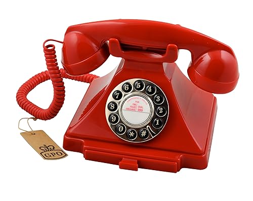 GPO Carrington Classic Retro Push-Button Phone - Pull-Out Tray, Traditional Bell Ring Tone - Red