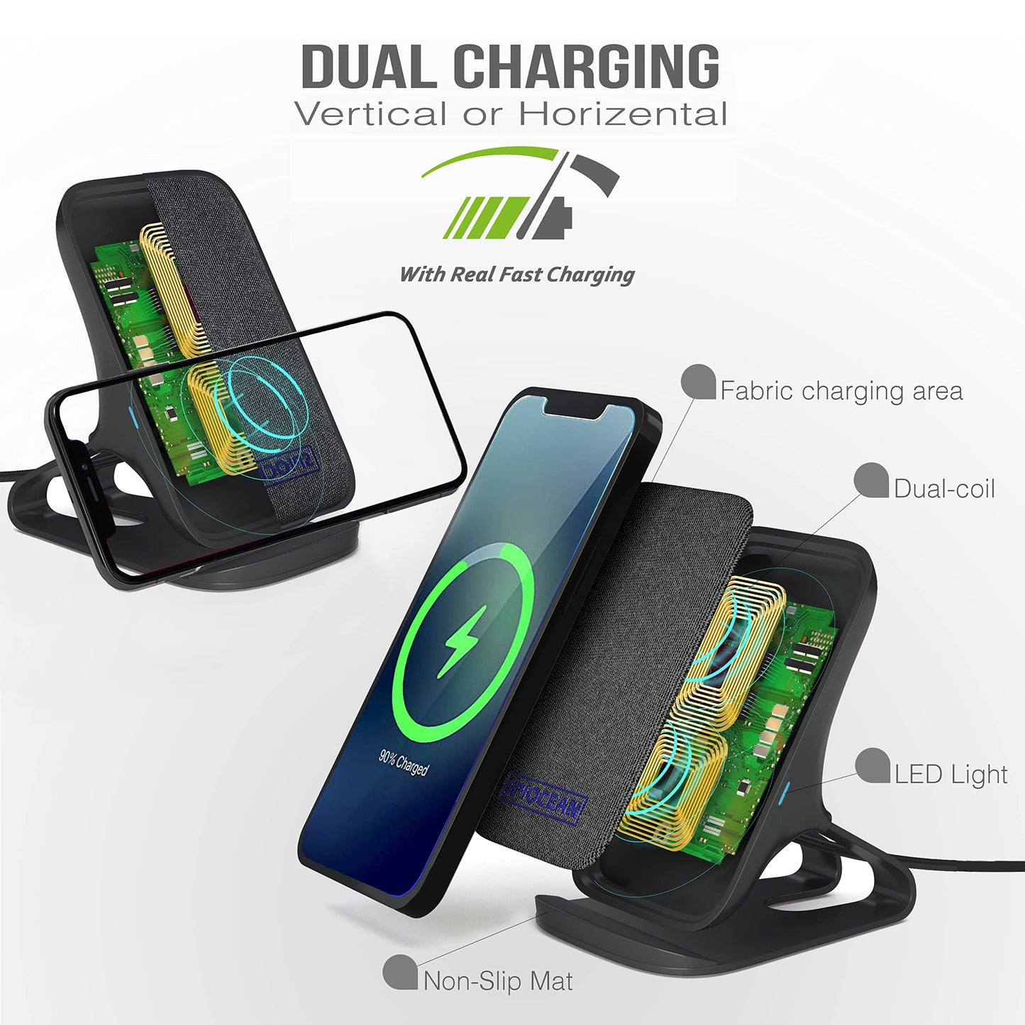 SPIOCEAN Fast Wireless Charger, Qi-Certified 10W Max Wireless Charging Stand Compatible with iPhone 16/15/14/13/12/11 Max/Pro/Mini/SE 2022, Samsung