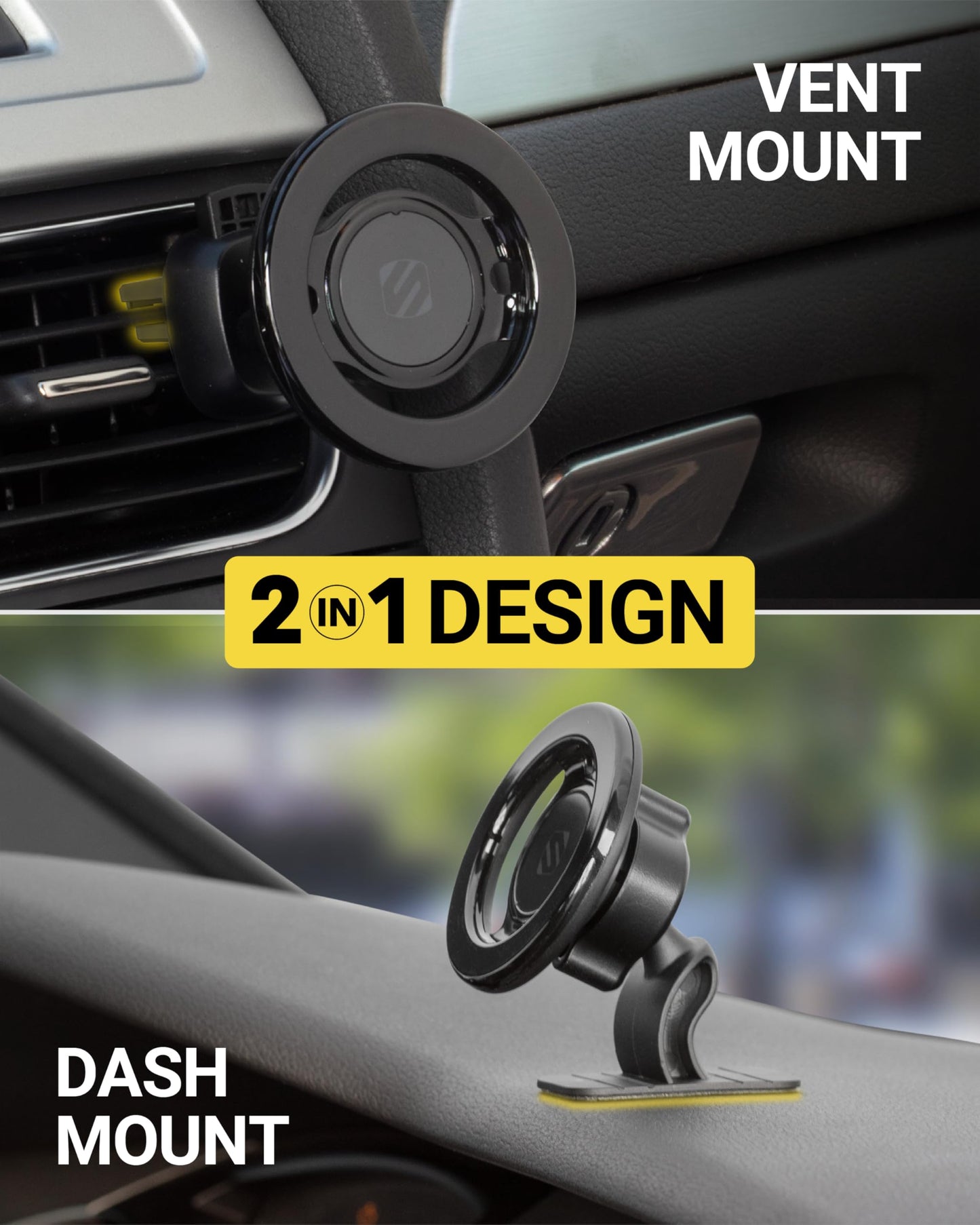 Scosche MagicMount Select MagSafe Car Mount for iPhone, Strong Magnetic Phone Holder for Car Magnet Phone Mount with 360° Rotation for Dashboard/Vent