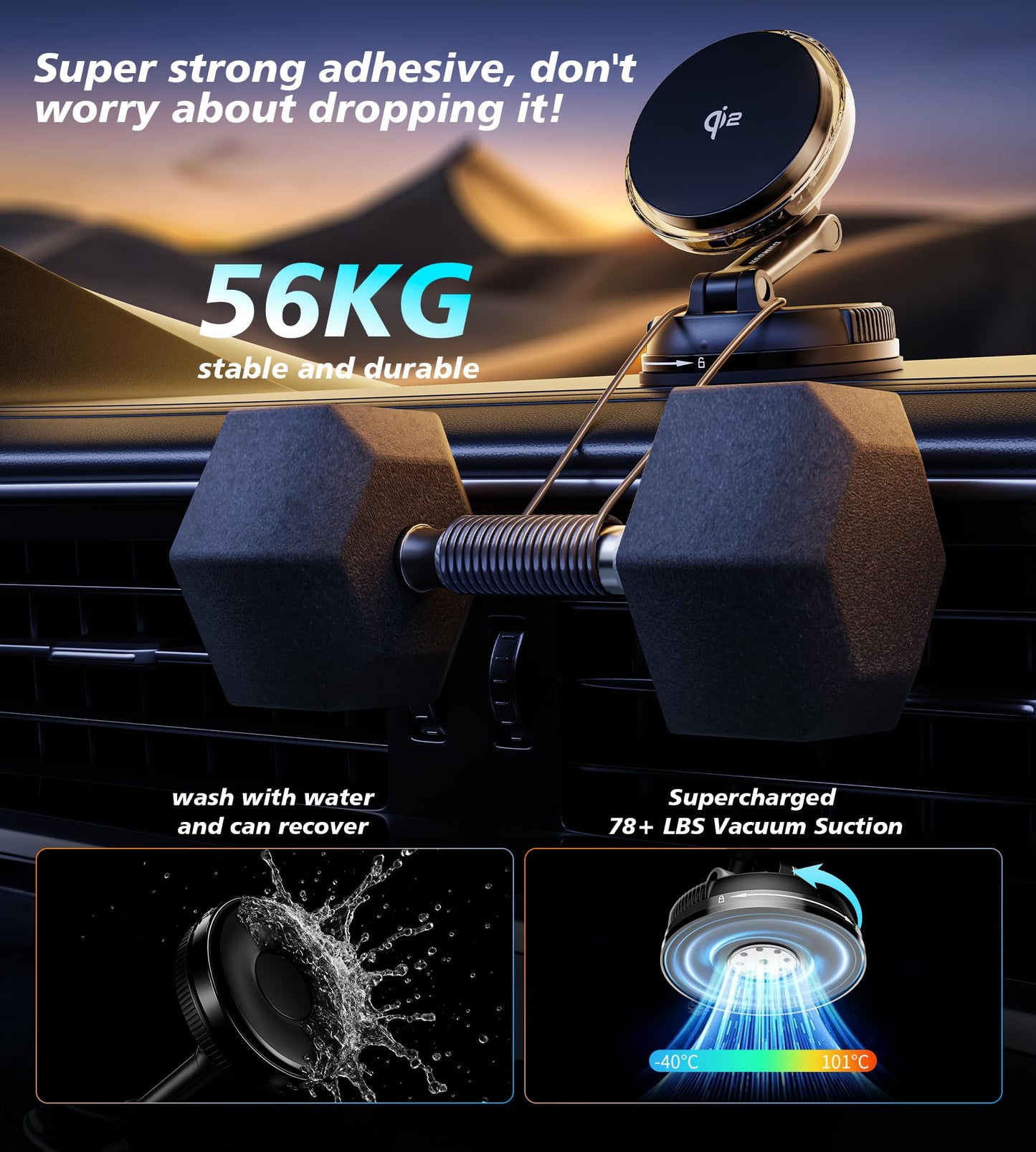 for Qi2 15W MagSafe Car Mount Charger with Cooling Fan, [Rapid Charging Cooler with RGB Lights], 78+LBS Stronger Suction Wireless Magnetic Mount on