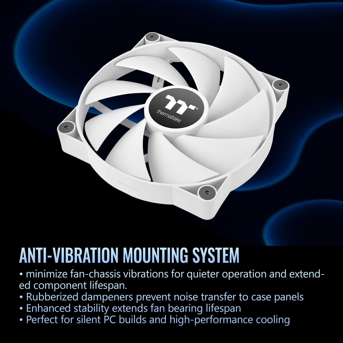 Thermaltake CT200 PWM Fan Single Pack, PWM Controlled 500~900 RPM, Airflow 131.6 CFM, Hydraulic Bearing, Case Fan, 200mm x 200mm x 30mm, White