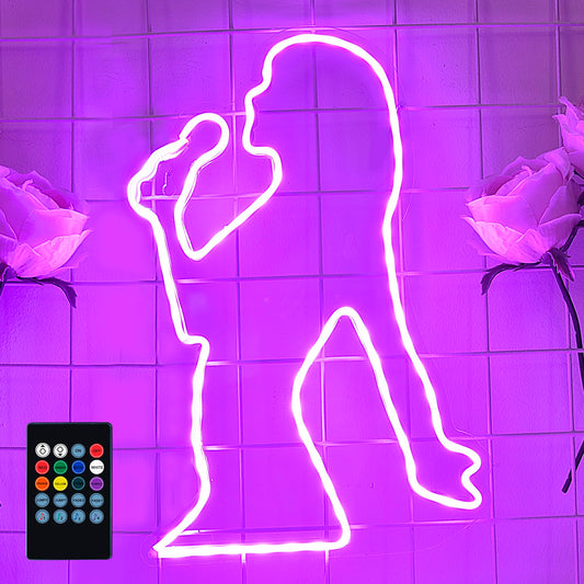 Childrenlive Lady Singer LED Neon Light for Girls Bedroom Wall Art Decor, Remote Control Brightness / 8 Colors/Sound-Activated Flash, Girl Neon Lights