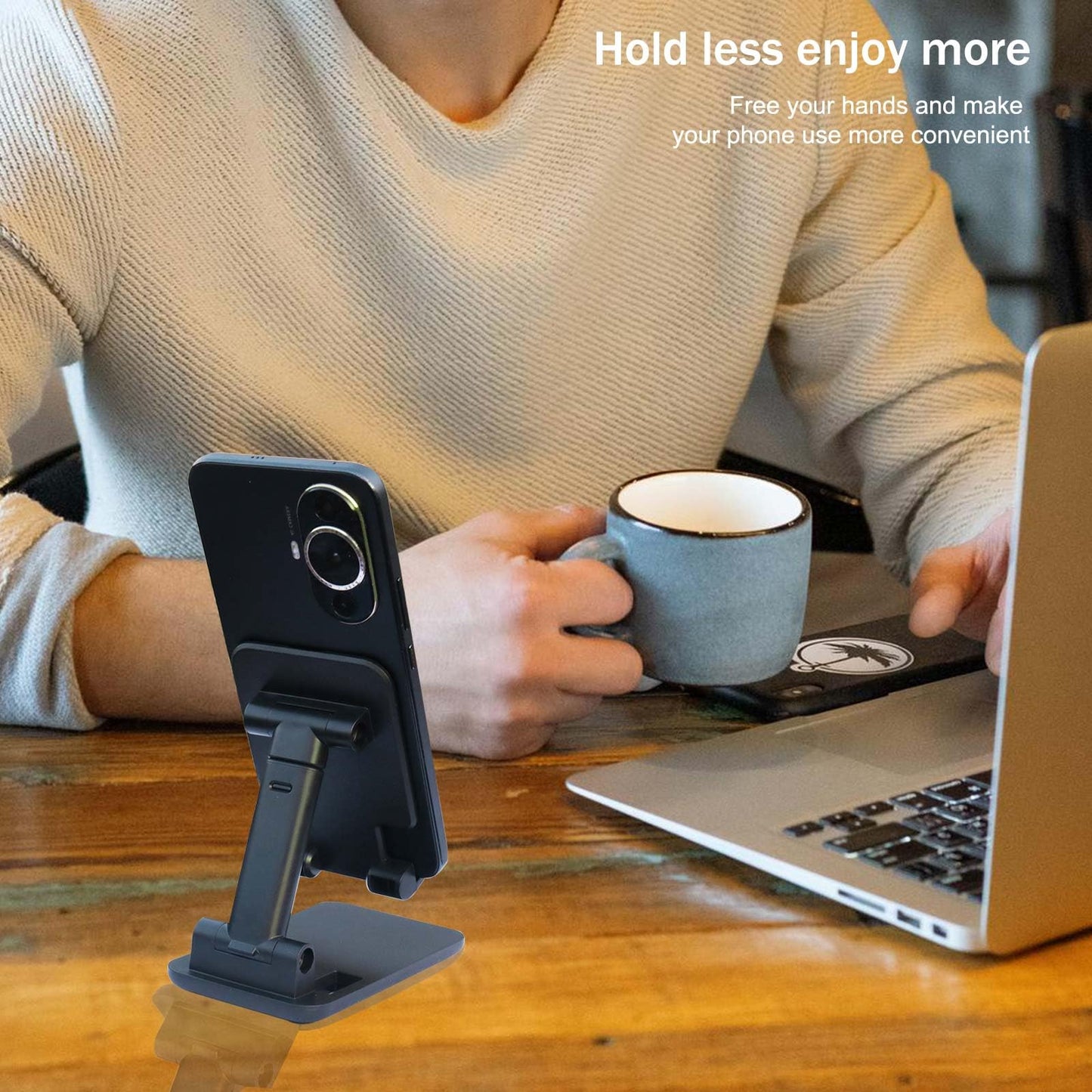 POHFP 3 Pcs Cell Phone Stand,Fully Foldable and Angle Height Adjustable with Silicon Pad Cell Phone Holder for Desk, Office, Tablet Stand Compatible