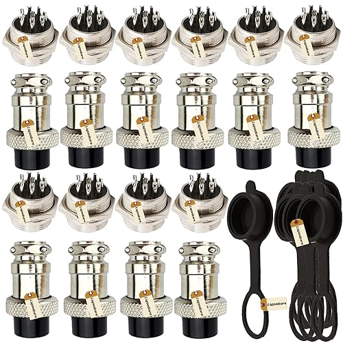 Lsgoodcare 10Pairs 16mm 8 Pin Din Female/ Male Aviation Connector Plug with 10Pcs Aviation Caps , 5A GX16 Metal Chassis Connector Socket