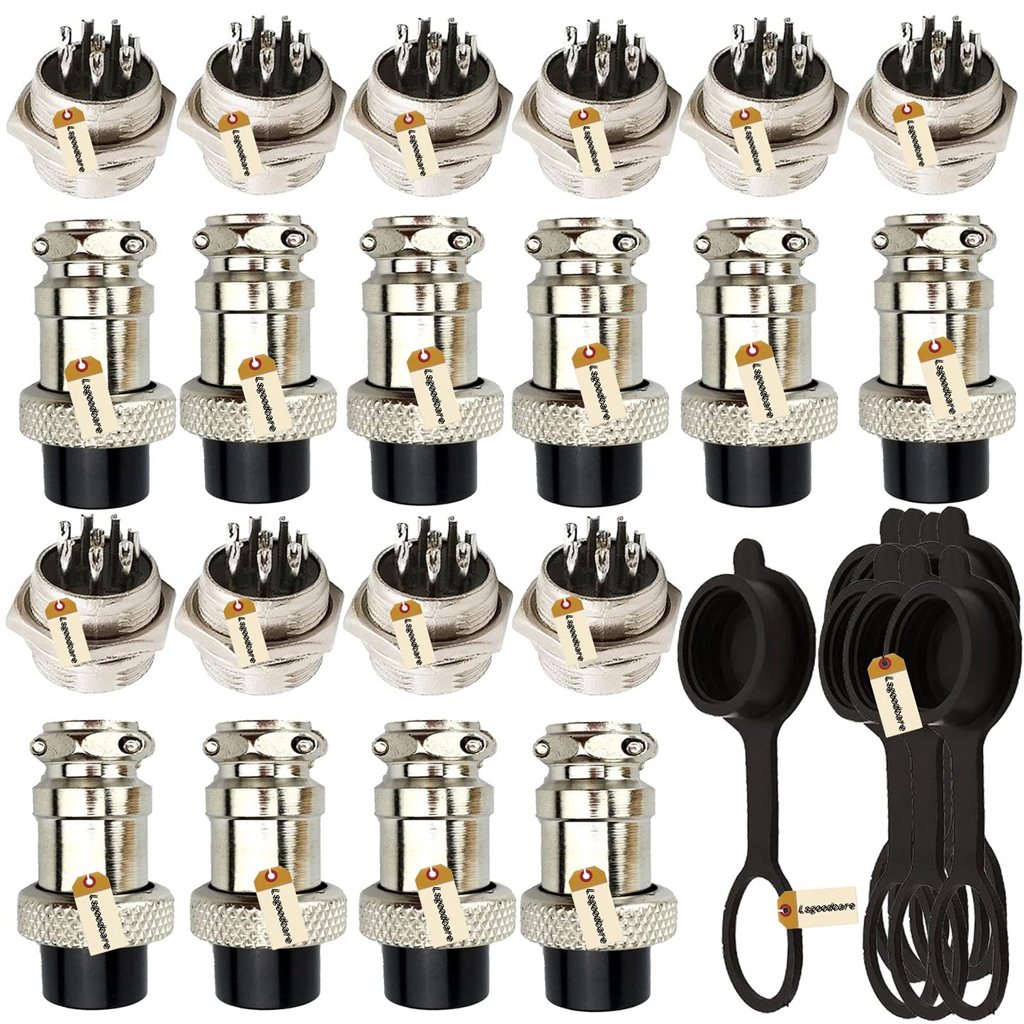 Lsgoodcare 10Pairs 16mm 8 Pin Din Female/ Male Aviation Connector Plug with 10Pcs Aviation Caps , 5A GX16 Metal Chassis Connector Socket