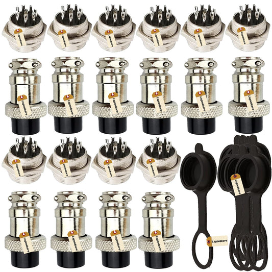 Lsgoodcare 10Pairs 16mm 8 Pin Din Female/ Male Aviation Connector Plug with 10Pcs Aviation Caps , 5A GX16 Metal Chassis Connector Socket