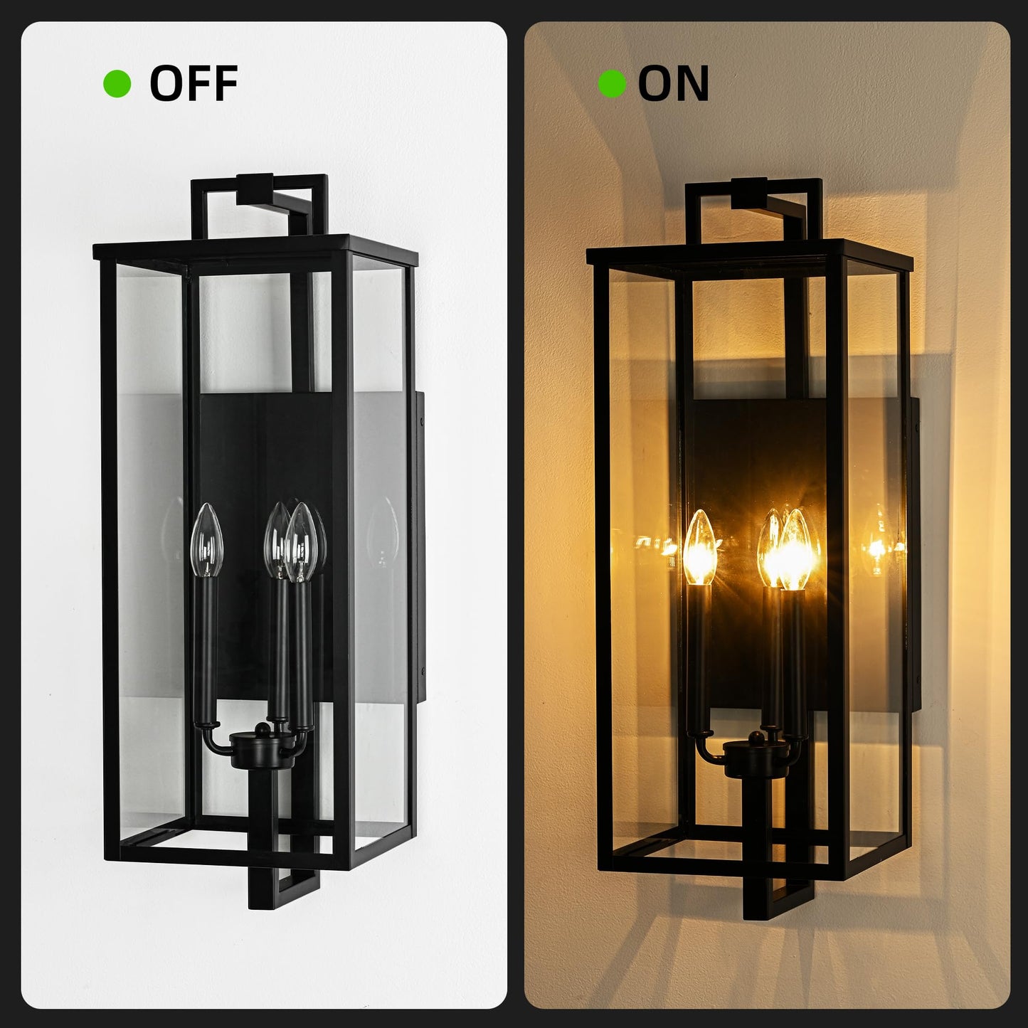 Edvivi Outdoor Wall Light Fixture, 27 in. H Large Exterior Lighting Fixtures with Clear Glass, 3-Light Matte Black Porch Lights Outdoor Wall Sconces