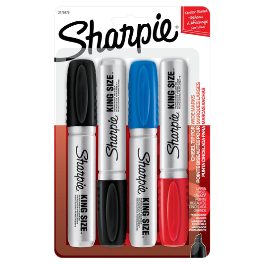 Sharpie King Size Permanent Marker, Large Chisel Tip, Great for Poster Boards, Assorted, 4 Count