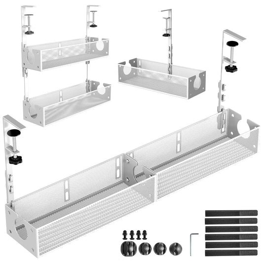 Multi-Model Under Desk Cable Management Tray 2 Packs Metal Under Desk Wire Management Clamp Mount Under Table Cord Management No Damage The Desk