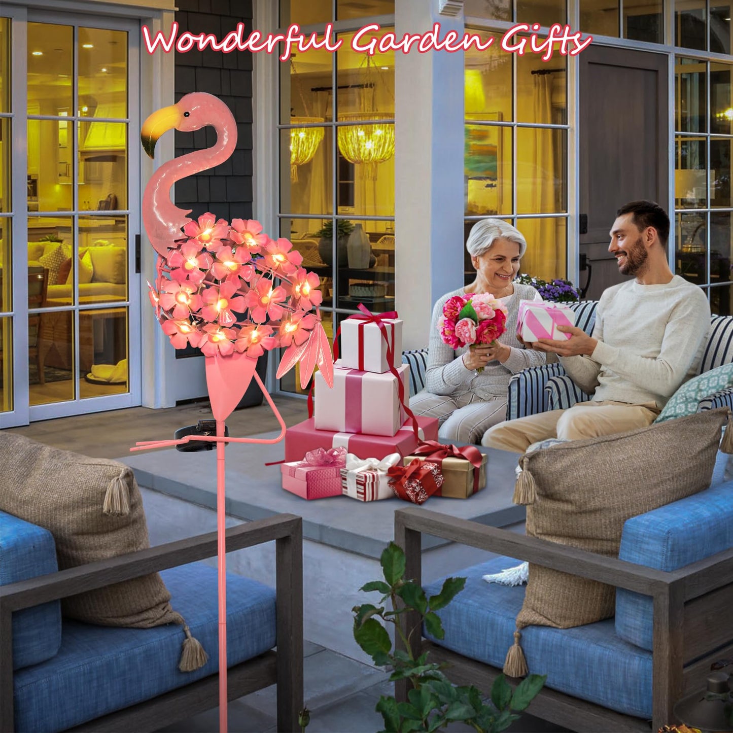 Homeimpro Garden Solar Lights Flamingo Yard Decor Gifts for Women Outdoor Decorations Stake Lights, Waterproof Warm White 27 LED for Lawn,Patio