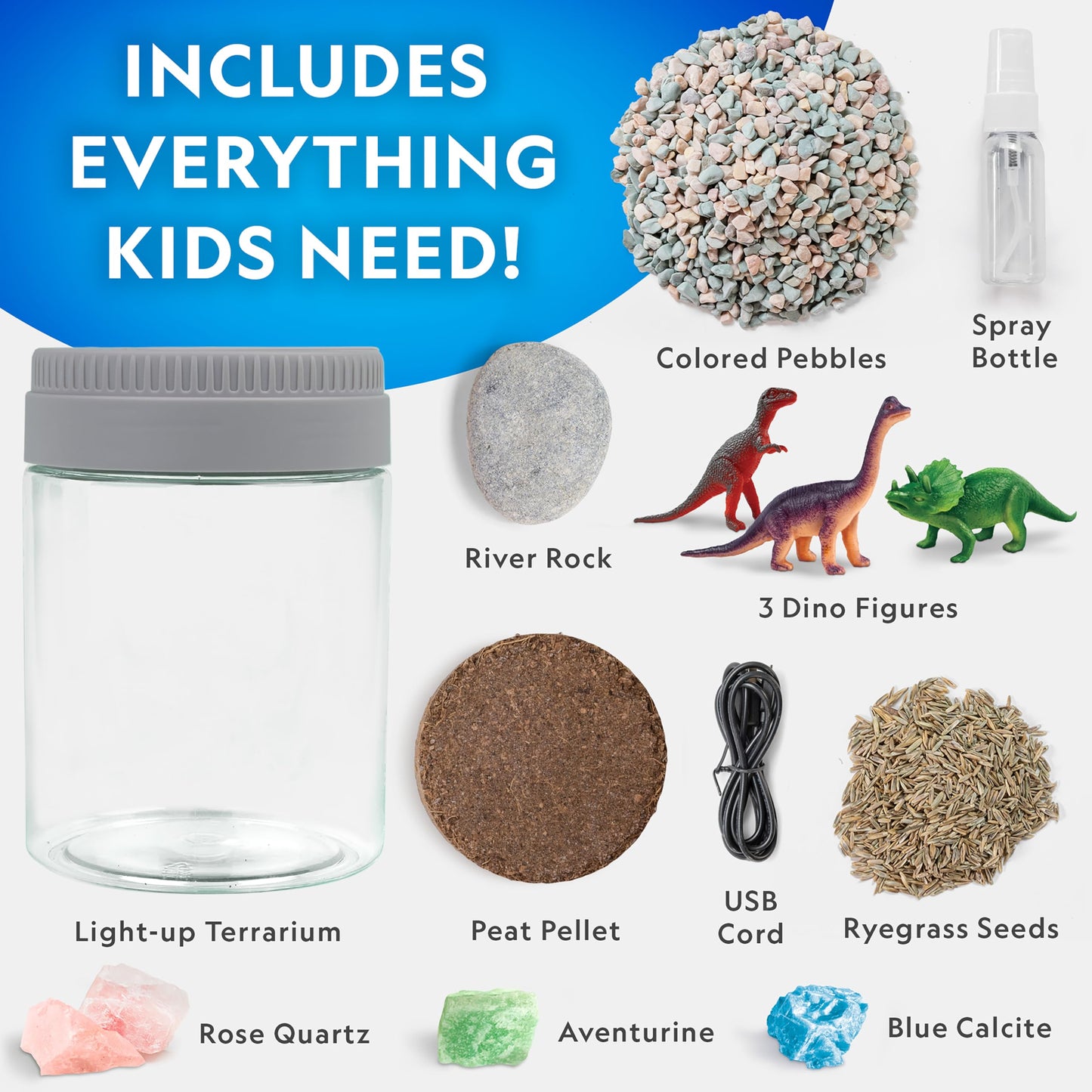 National Geographic Dinosaur Terrarium Kit – Light-Up Multicolor Dino Habitat with Real Plants, Science Kit & Educational Dinosaur Toys for Kids