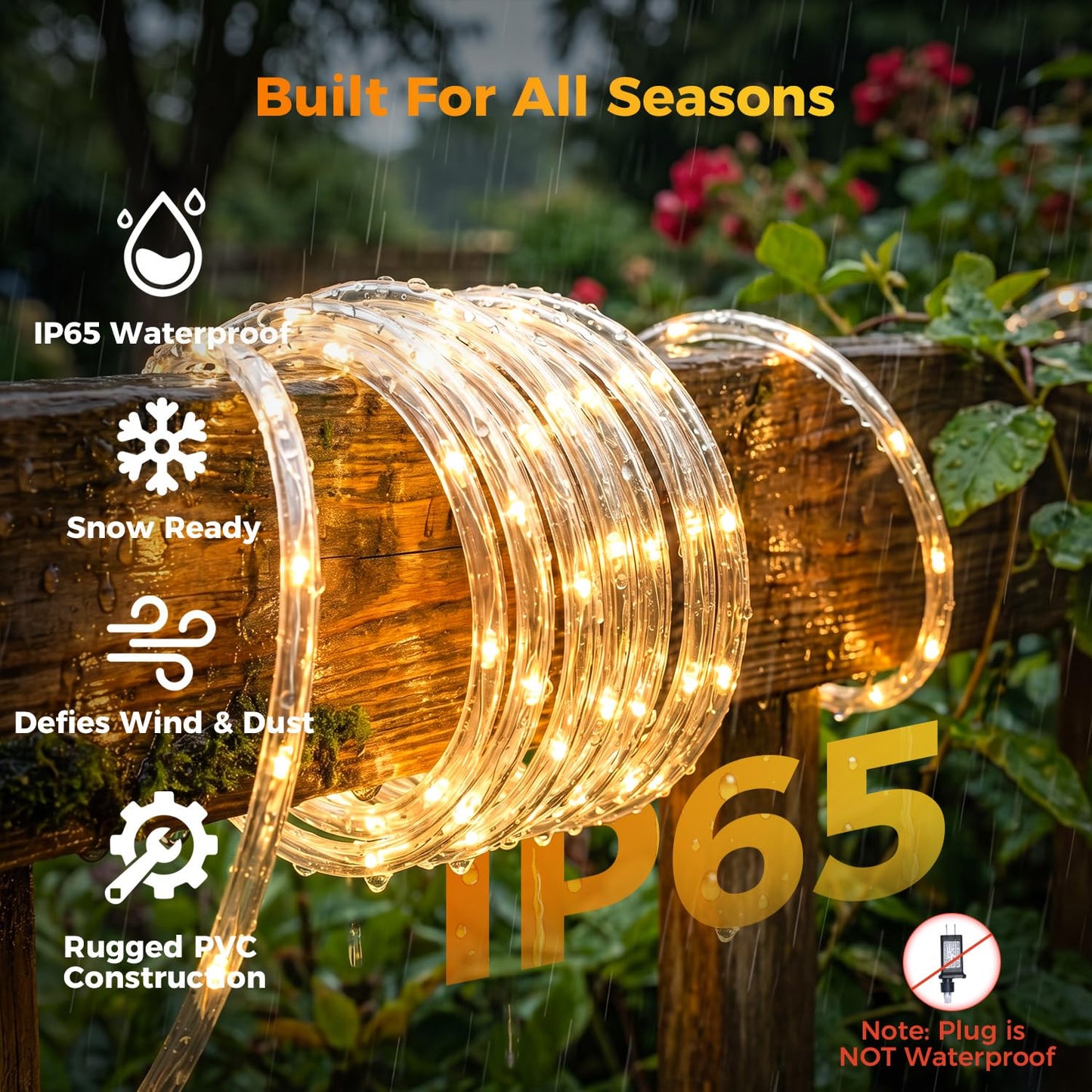 WEGRASY Connectable 50ft Rope Lights Plug in, 300LED Rope Lights IP65 Waterproof Tube Lights with 8 Modes Remote Timer for Outdoor Indoor Patio