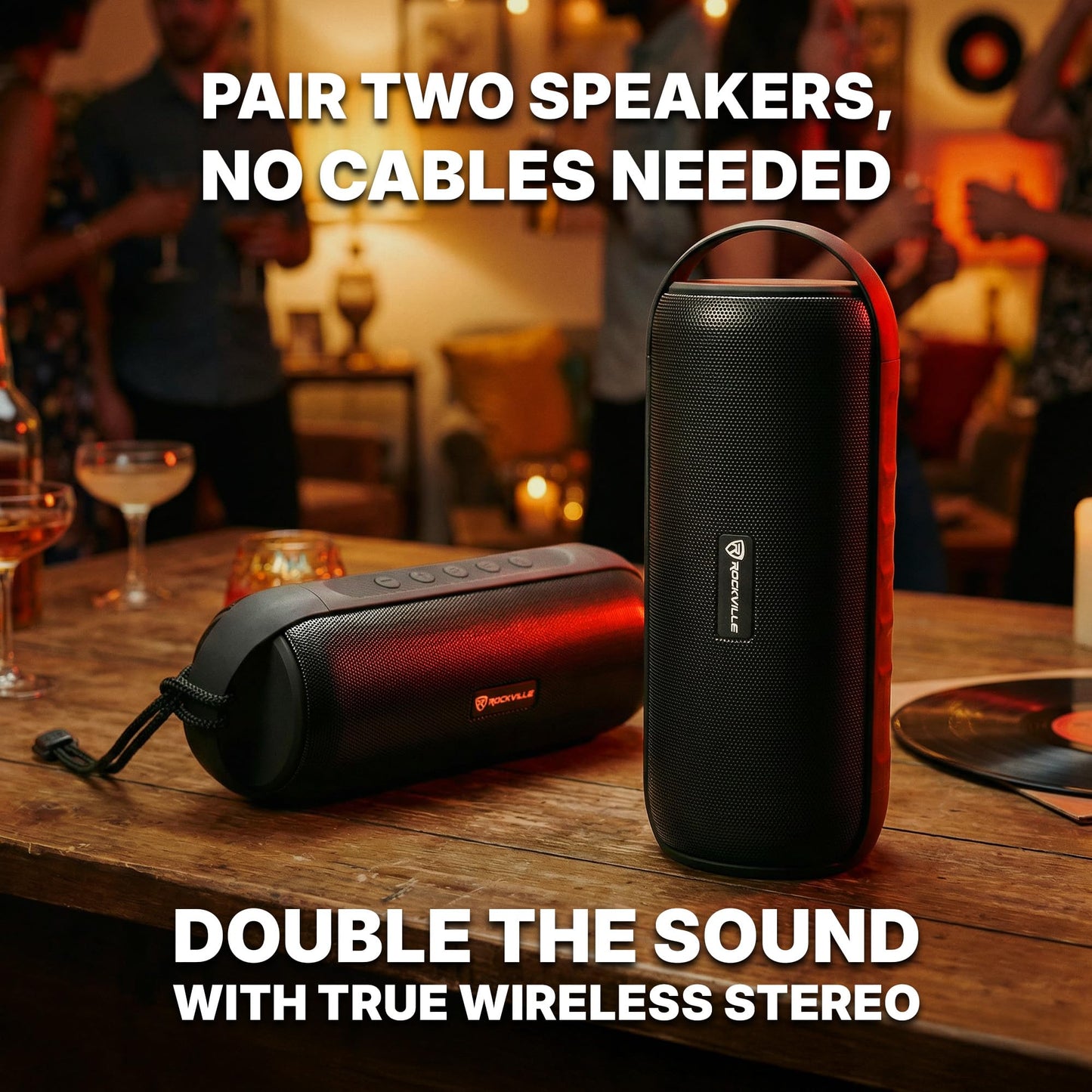 Rockville RPB25 40W Peak/15W RMS Portable Bluetooth Speaker, TWS Stereo Pairing, USB/SD/Aux/FM, Micro USB Charging, Water-Resistant, for Outdoor