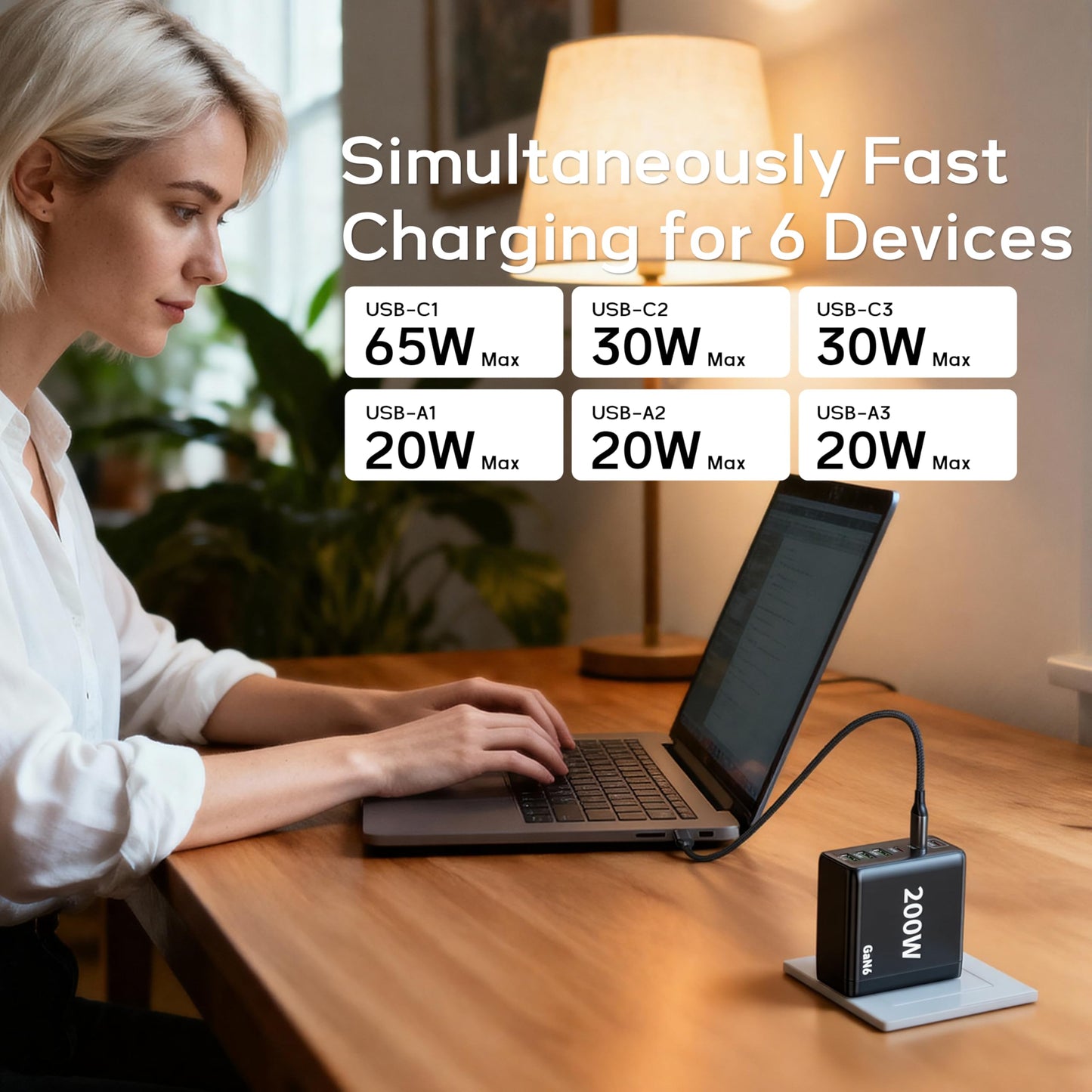 2 Pack USB C Charger Block 200W,6 Port Foldable Fast Charger Type C Charger iPhone 17 16 Fast Charging PD 3.1 Charging Station for All iPhone/Samsung