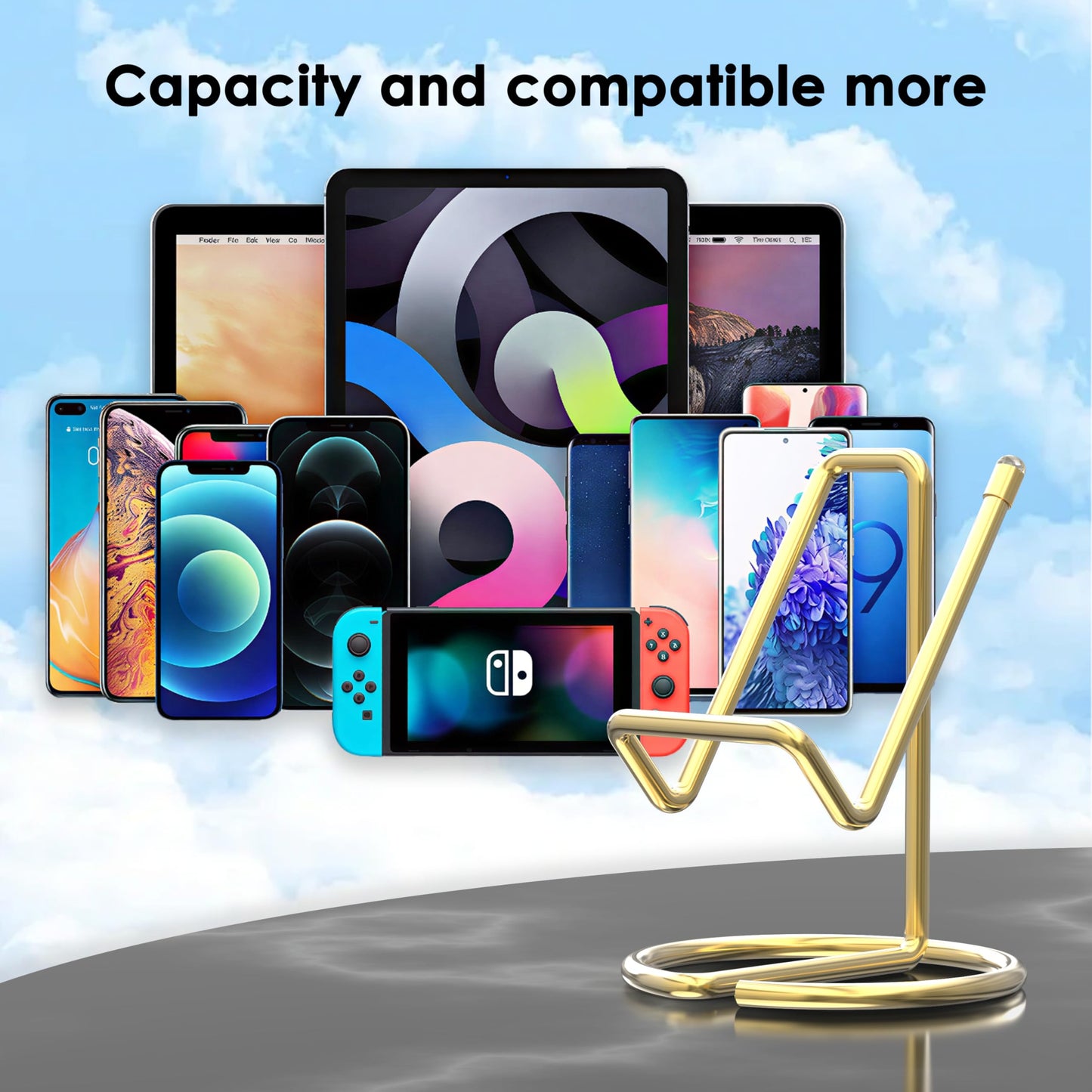 HZZADZXW Metal Cell Phone Stand for Desk, Cute One-Piece Phone Holder, Stable Desktop Display Dock for iPhone, iPad, Samsung, Tablets & All Mobile