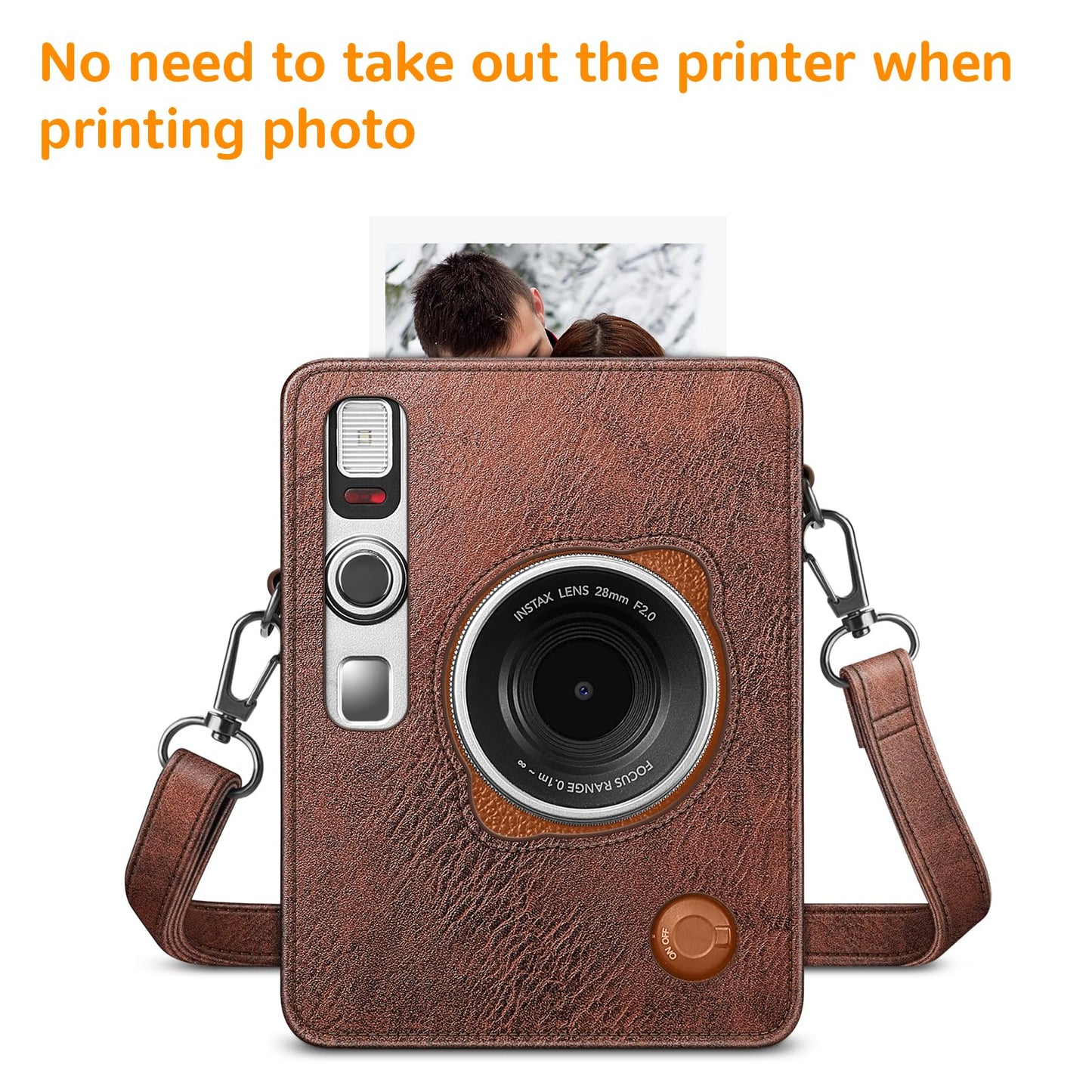 Fintie Protective Case for Fujifilm Instax Mini EVO Camera - Premium Vegan Leather Bag Cover with Removable Adjustable Strap, Vintage Brown