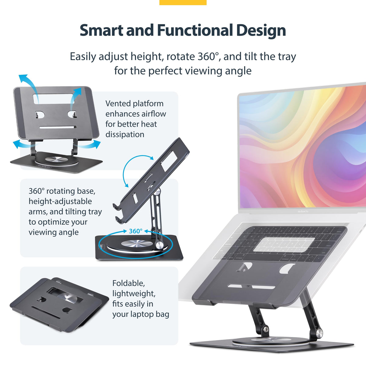 StarTech Rotating Laptop Stand, Aluminum, 360 Swivel, 11lb/5kg