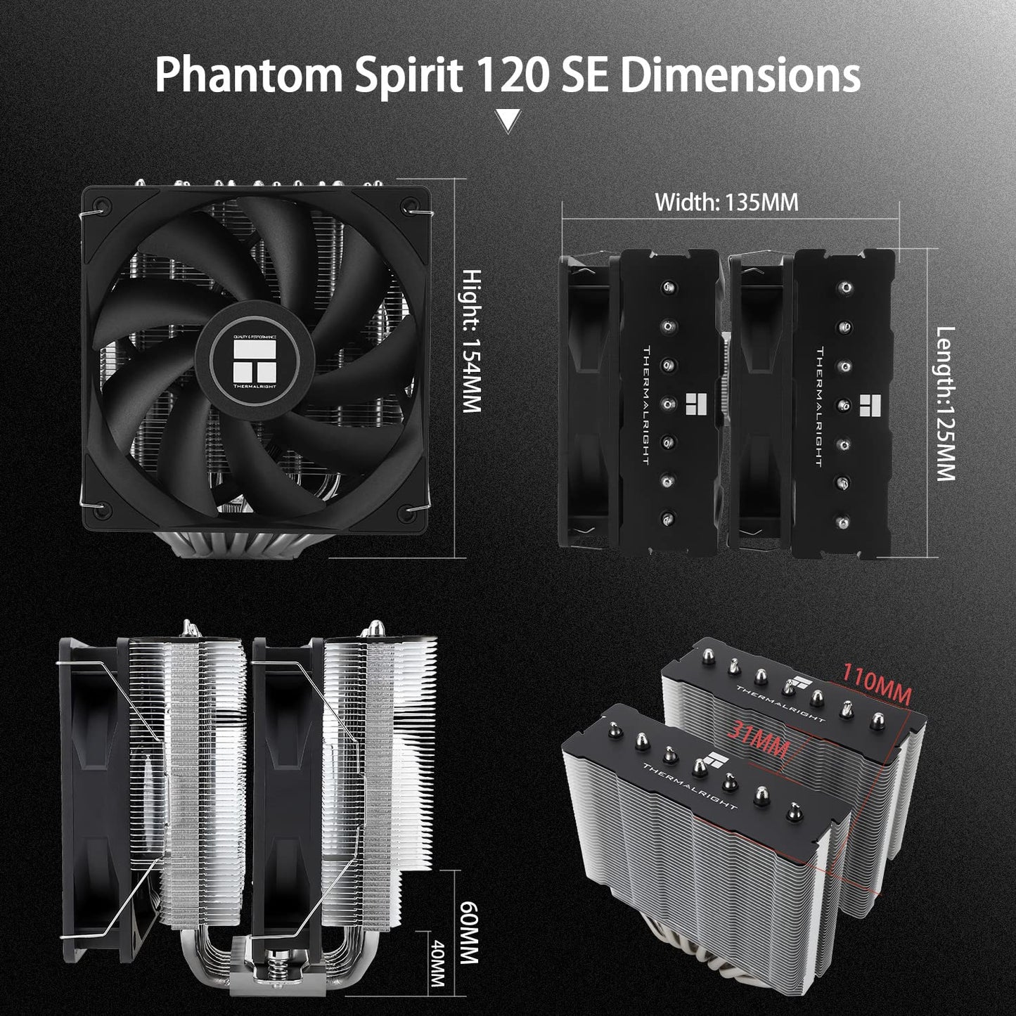Thermalright Phantom Spirit 120SE CPU Air Cooler, 7 Heat Pipes CPU Cooler,Dual 120mm TL-C12B V2 PWM Fans, AGHP 4.0 Technology,S-FDB Bearing