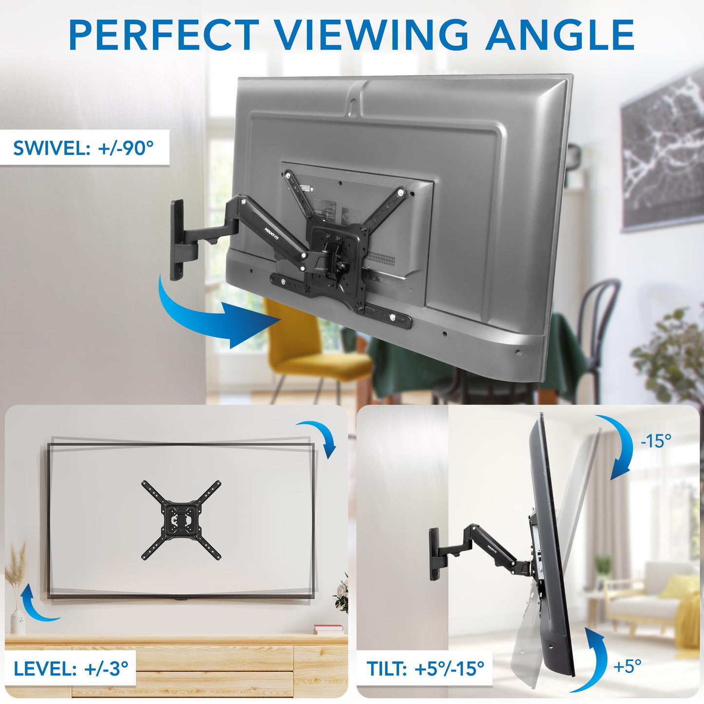 Mount-It! Height Adjustable TV Wall Mount - Full Motion, Pull Down and Vertical Adjustment, Fits 23-55 Inch Screens, Max VESA 400x400mm, Swivel