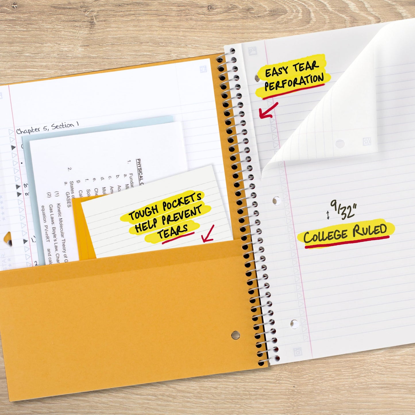 Five Star Spiral Notebook + Study App, 3 Subject, College Ruled Paper, 8-1/2" x 11", 150 Sheets, Fights Ink Bleed, Water Resistant Cover, White