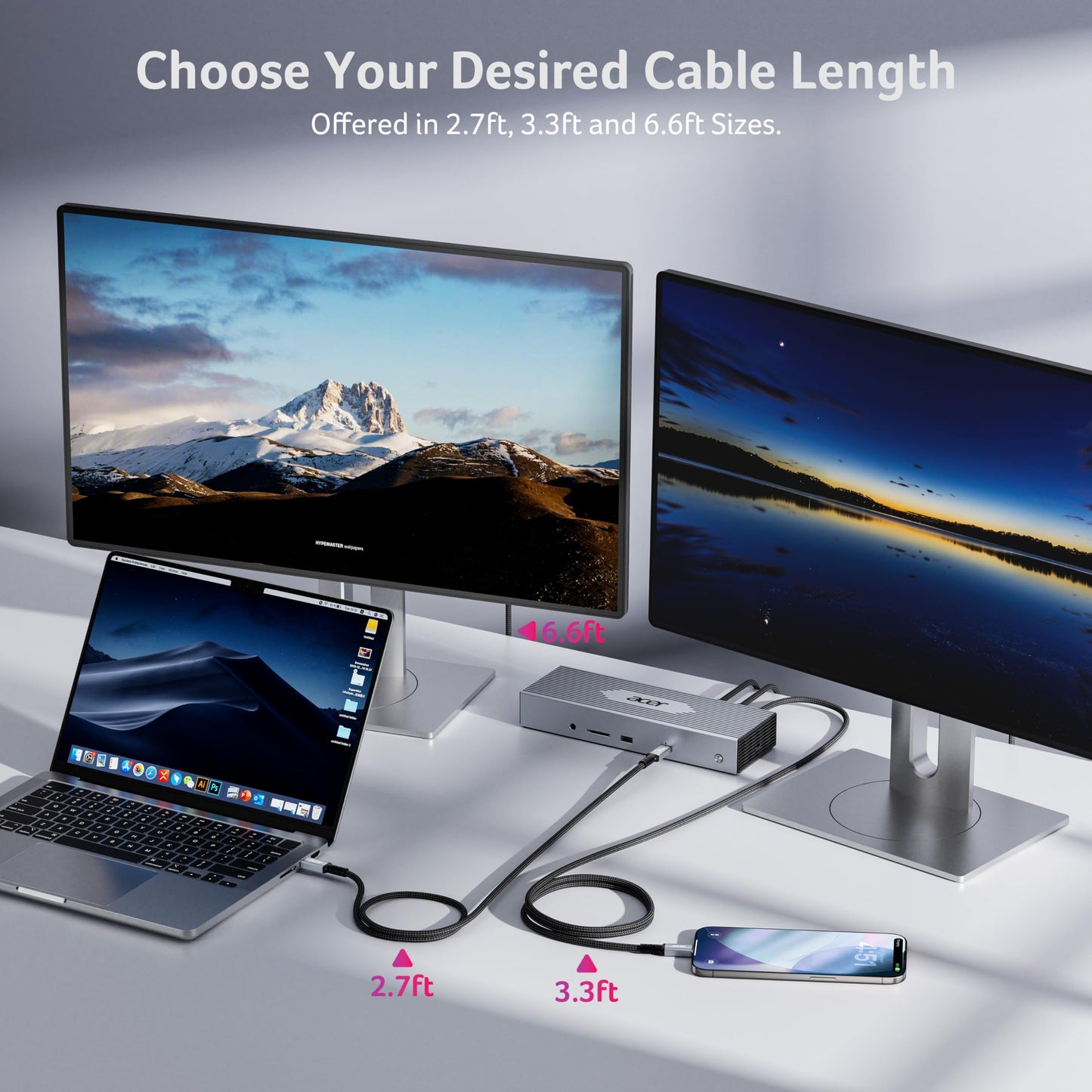 Acer USB4 Cable 40Gbps, 8K@60Hz USB-C Video Cable, 240W Fast Charging Thunderbolt 4/3 Braided High Speed Cable Compatible with MacBook, SSD, Docking