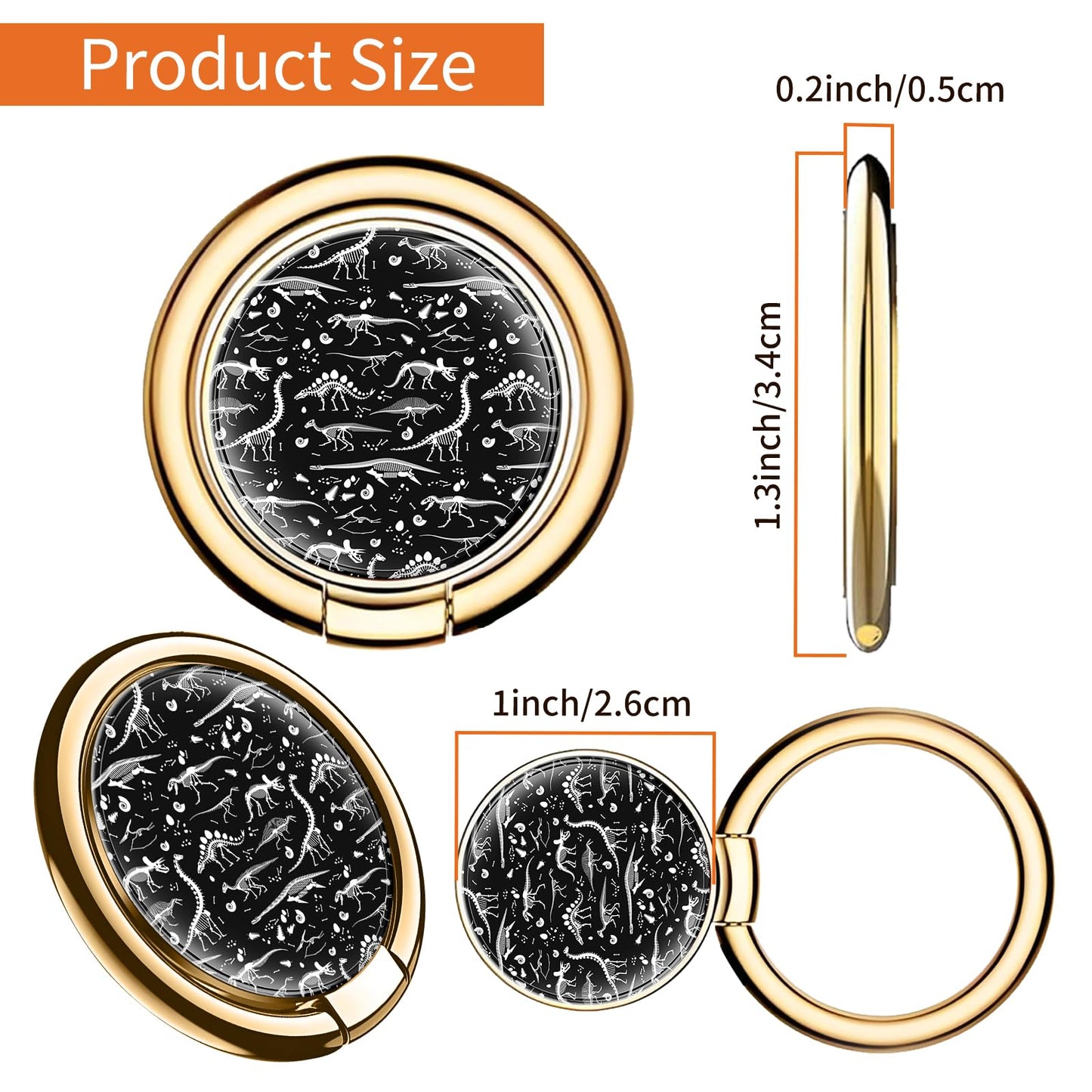CVNBFJI Cell Phone Ring Holder, 360 Degree Rotation Cute Phone Ring Grip Stand, Funny Kickstand Accessories for Phones Black White Dinosaurs