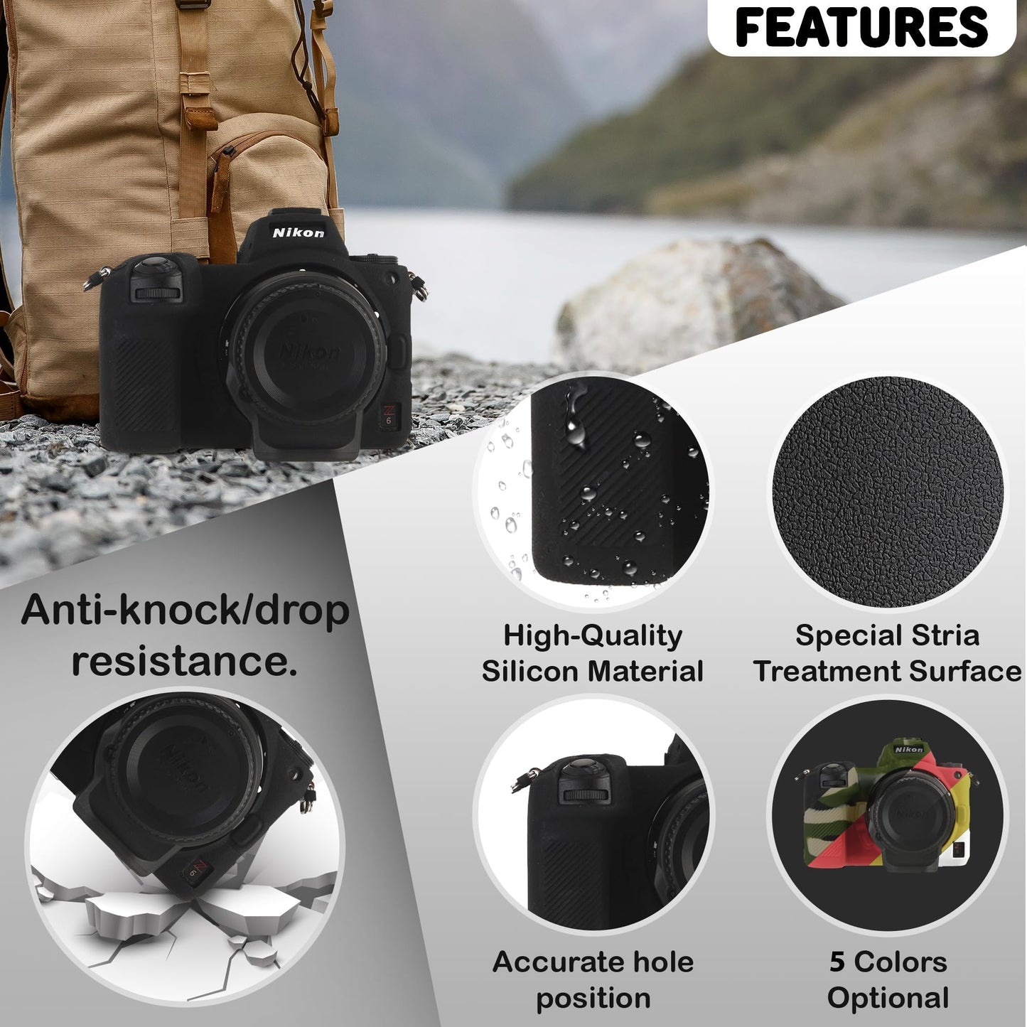 STSEETOP Camera Case for Nikon Z6 Z6II Z7 Z7II - Protective Silicone DSLR Skin Cover, Detachable Cage, Shockproof, Dustproof (White)