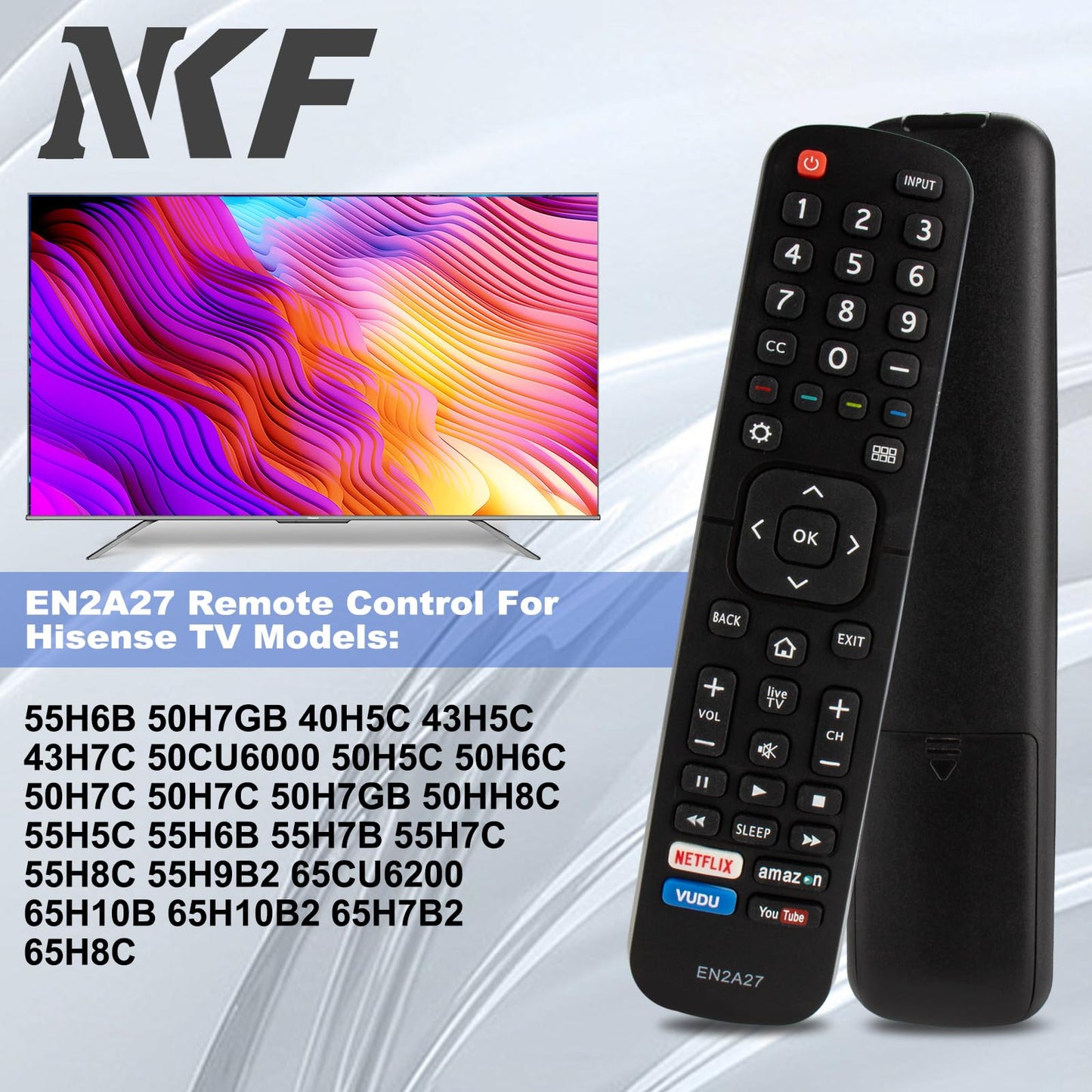 NKF EN2A27 Remote Control for Hisense TV Remote Replacement 55H6B 50H7GB 40H5C 43H5C 43H7C 50CU6000 50H5C 50H6C 50H7C 50H7GB1 50H8C 55H5C 55H6B 55H7B