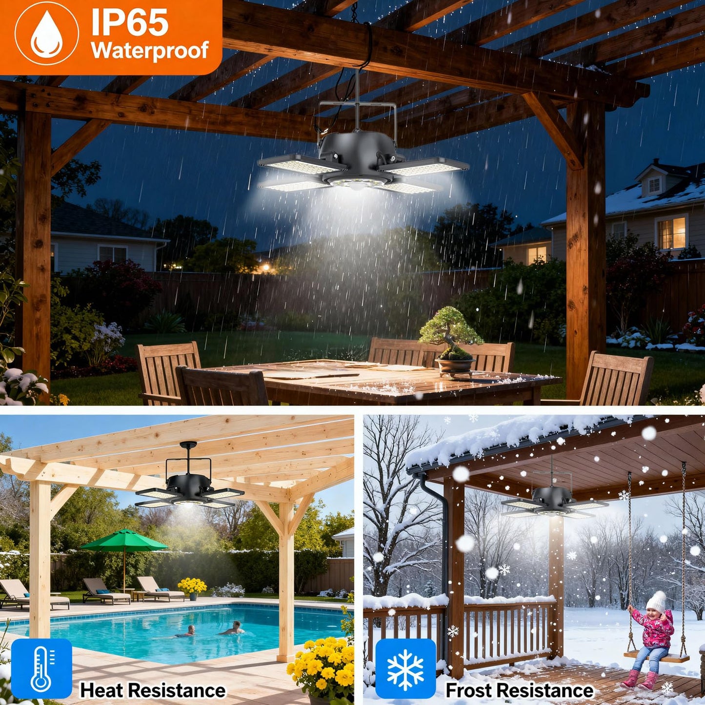 Latband Solar Shed Light Outdoor Indoor Upgrade 1200LM 174LED 4 and 1 Heads Motion Sensor Pendant Light, Solar Lights with 5 Lighting Modes Remote